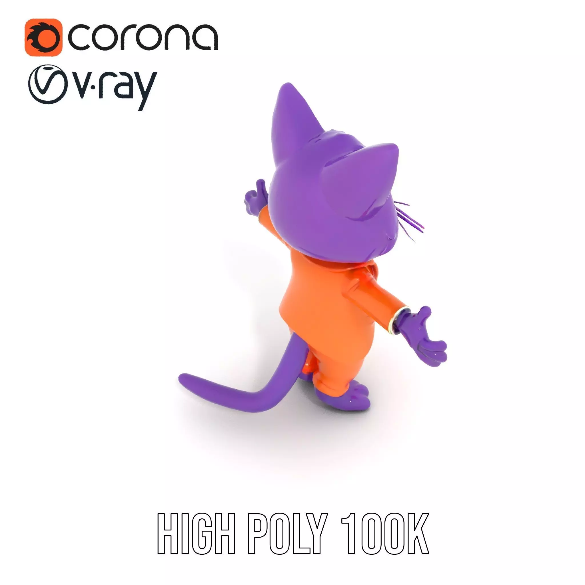 Purple Cartoon Cat in Orange Suit  Fully Rigged and Animated Low-poly 3D model_14