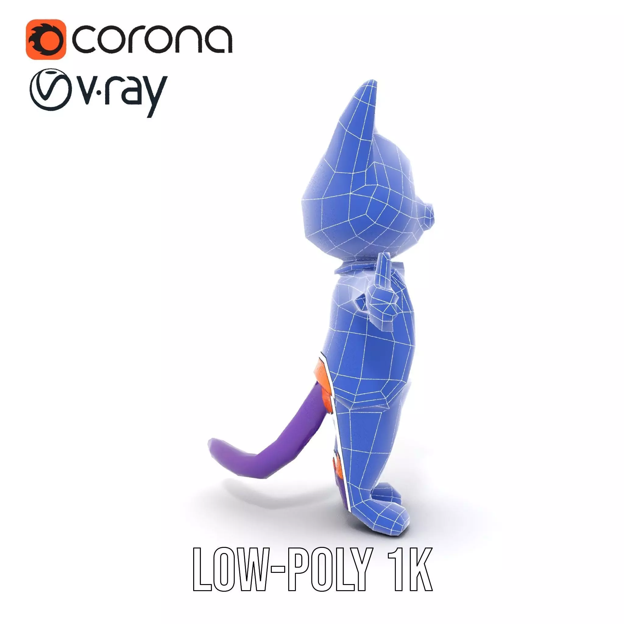 Purple Cartoon Cat in Orange Suit  Fully Rigged and Animated Low-poly 3D model_27