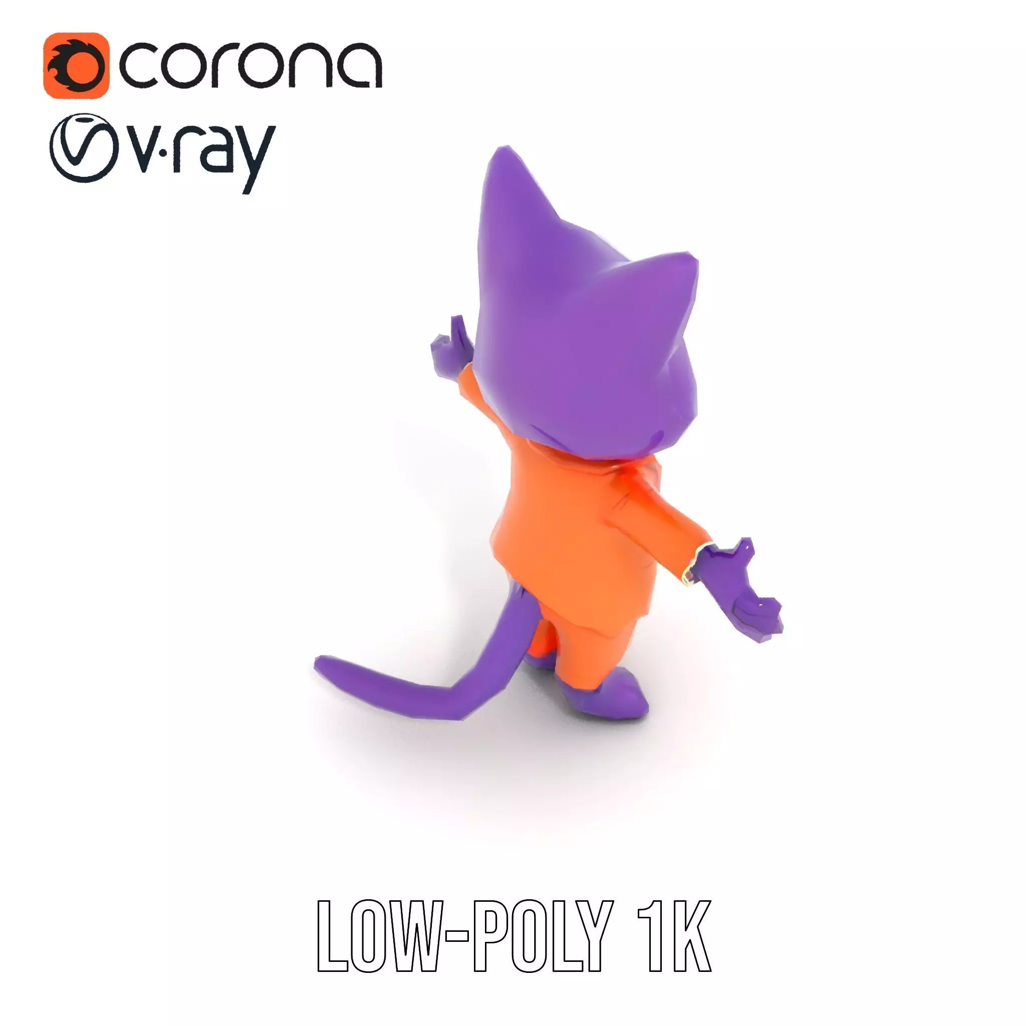 Purple Cartoon Cat in Orange Suit  Fully Rigged and Animated Low-poly 3D model_22