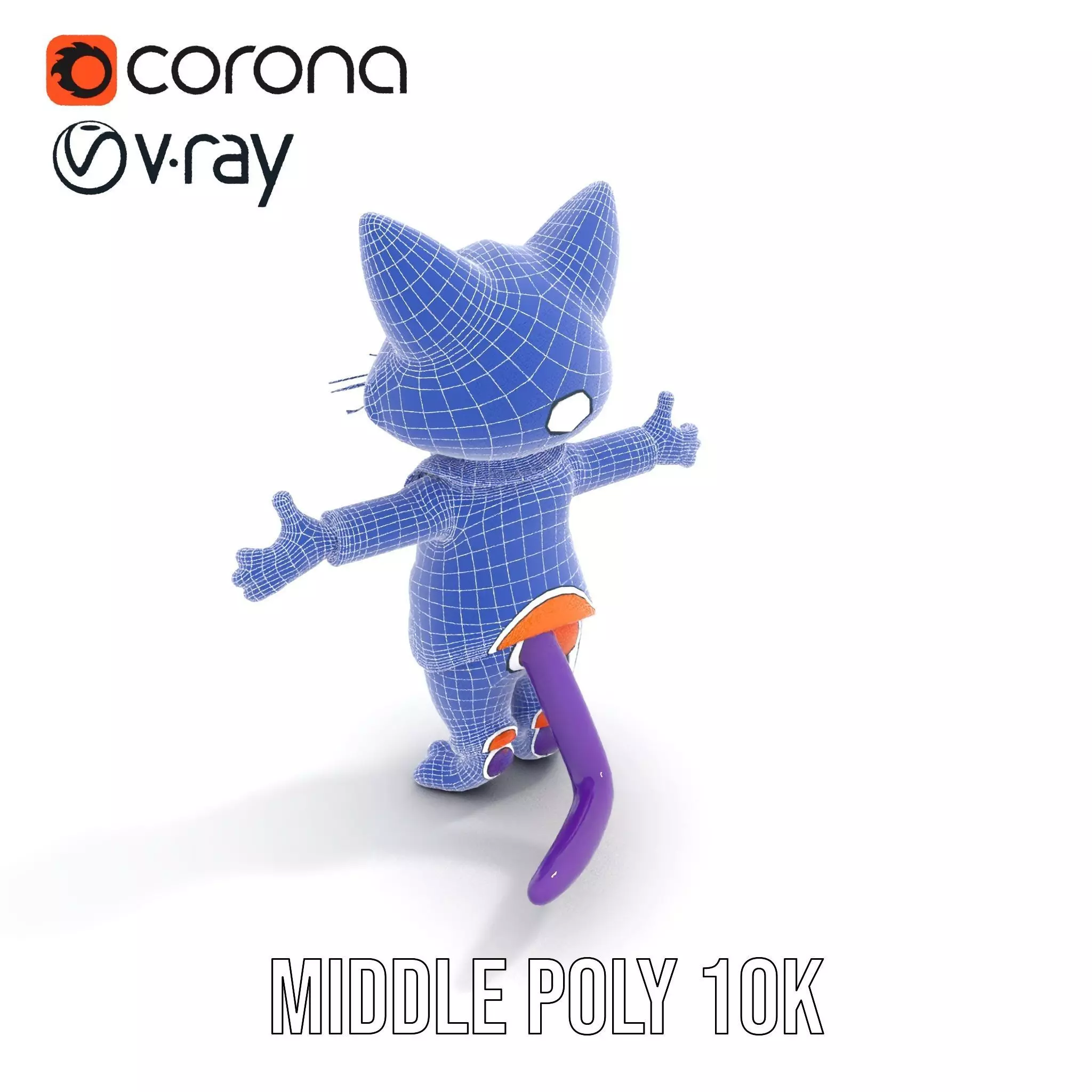Purple Cartoon Cat in Orange Suit  Fully Rigged and Animated Low-poly 3D model_26