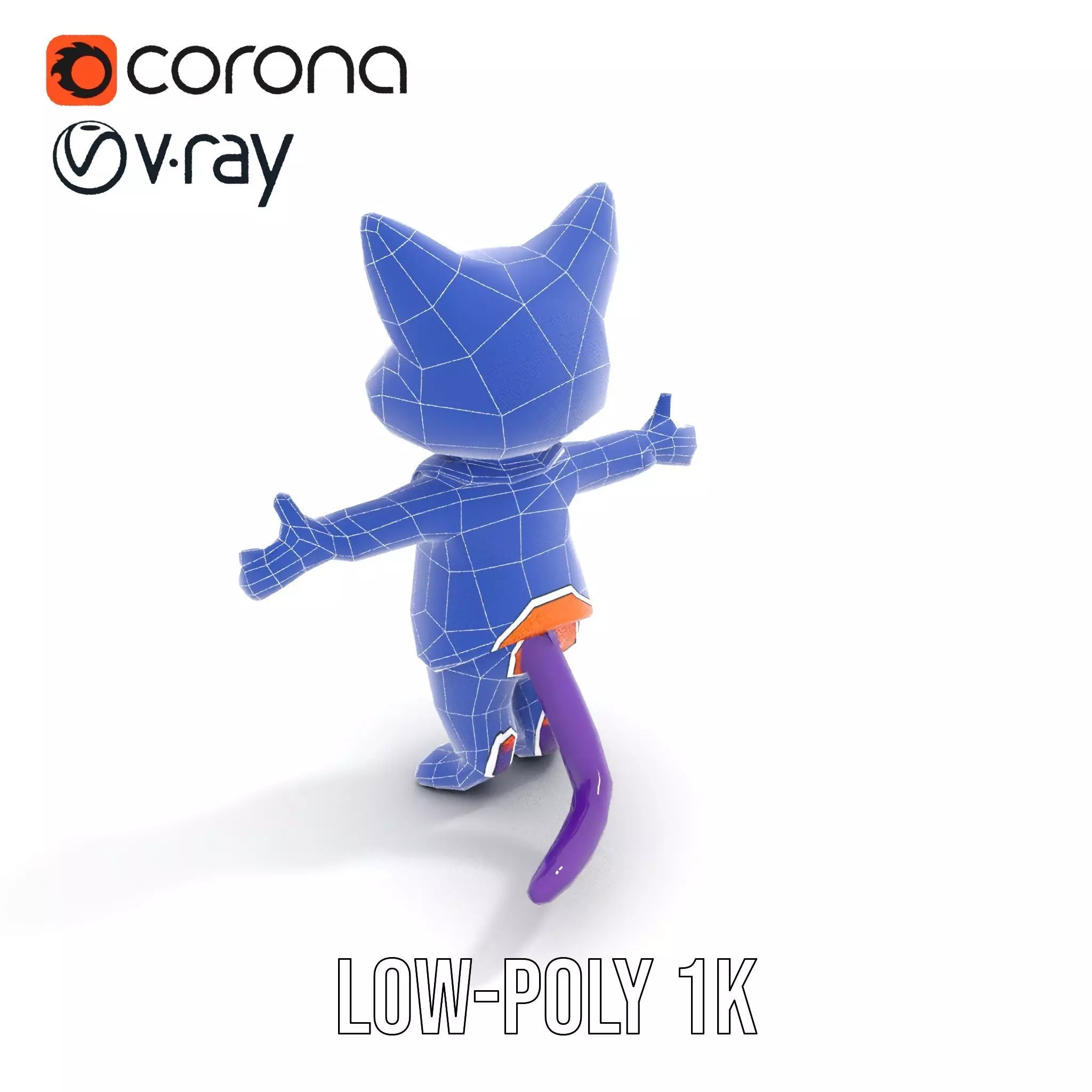 Purple Cartoon Cat in Orange Suit  Fully Rigged and Animated Low-poly 3D model_19