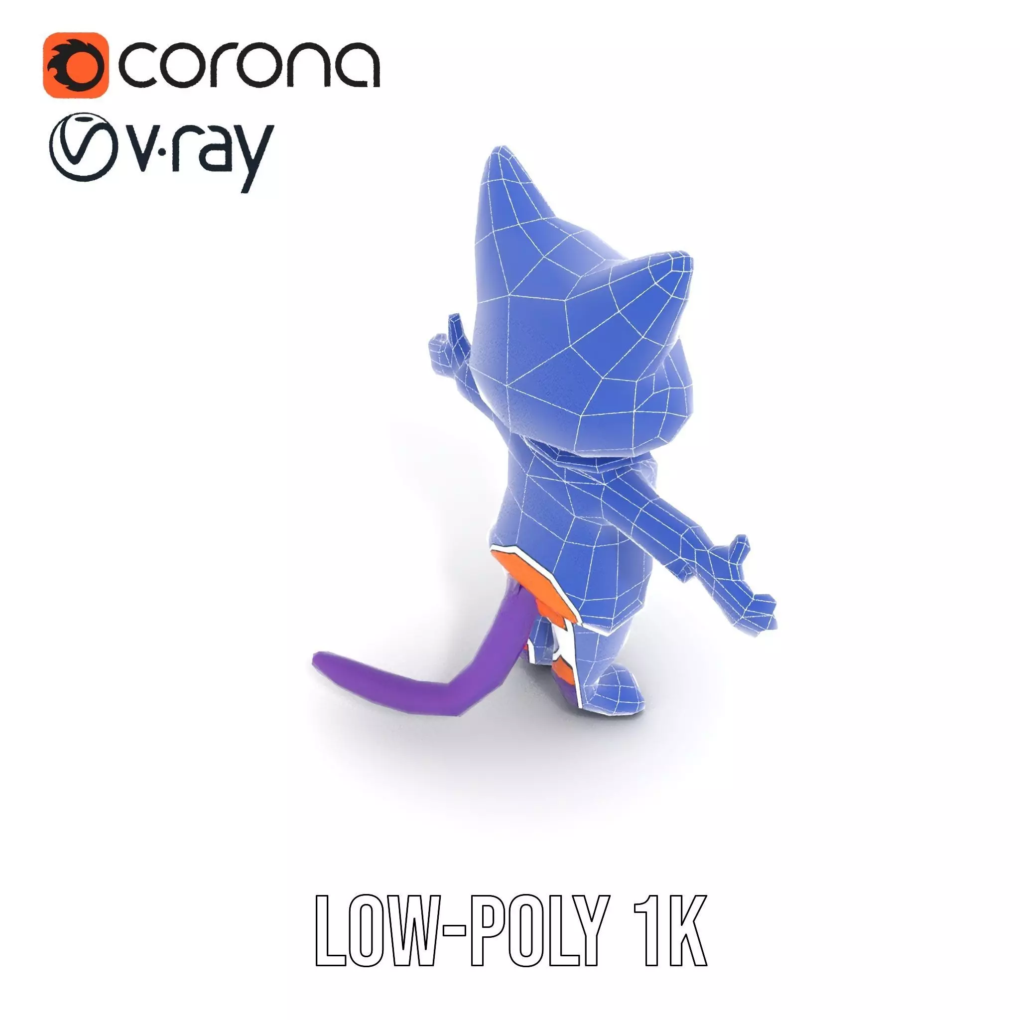 Purple Cartoon Cat in Orange Suit  Fully Rigged and Animated Low-poly 3D model_30