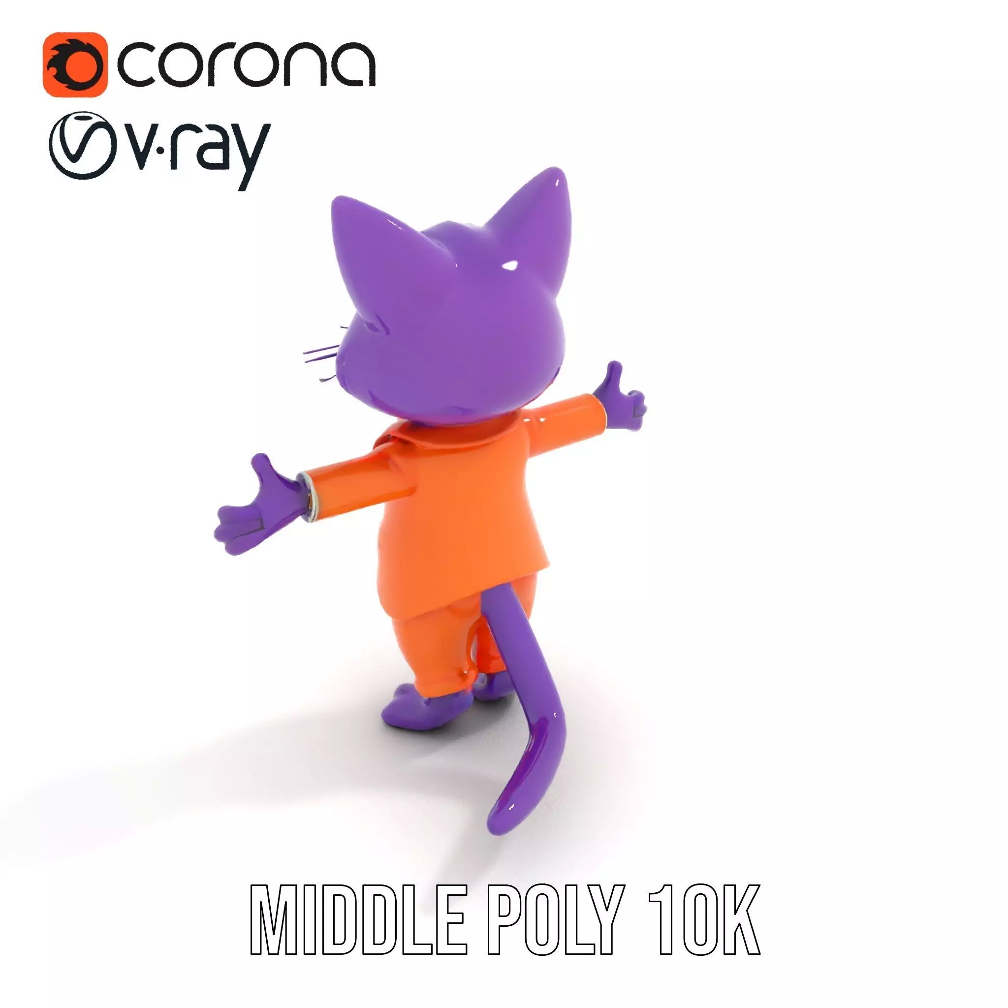 Purple Cartoon Cat in Orange Suit  Fully Rigged and Animated Low-poly 3D model_5