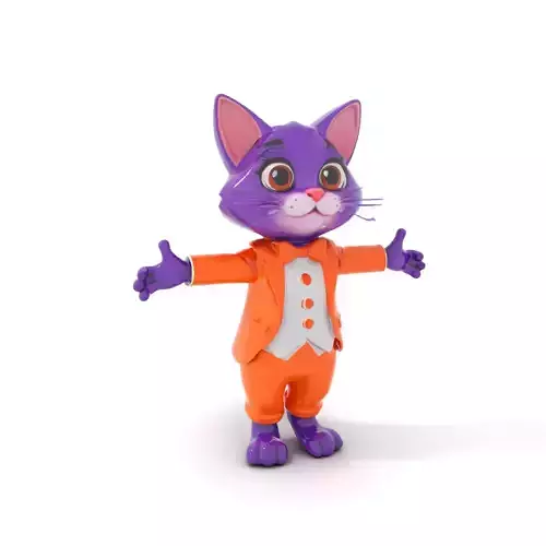 Purple Cartoon Cat in Orange Suit  Fully Rigged and Animated Low-poly 3D model
