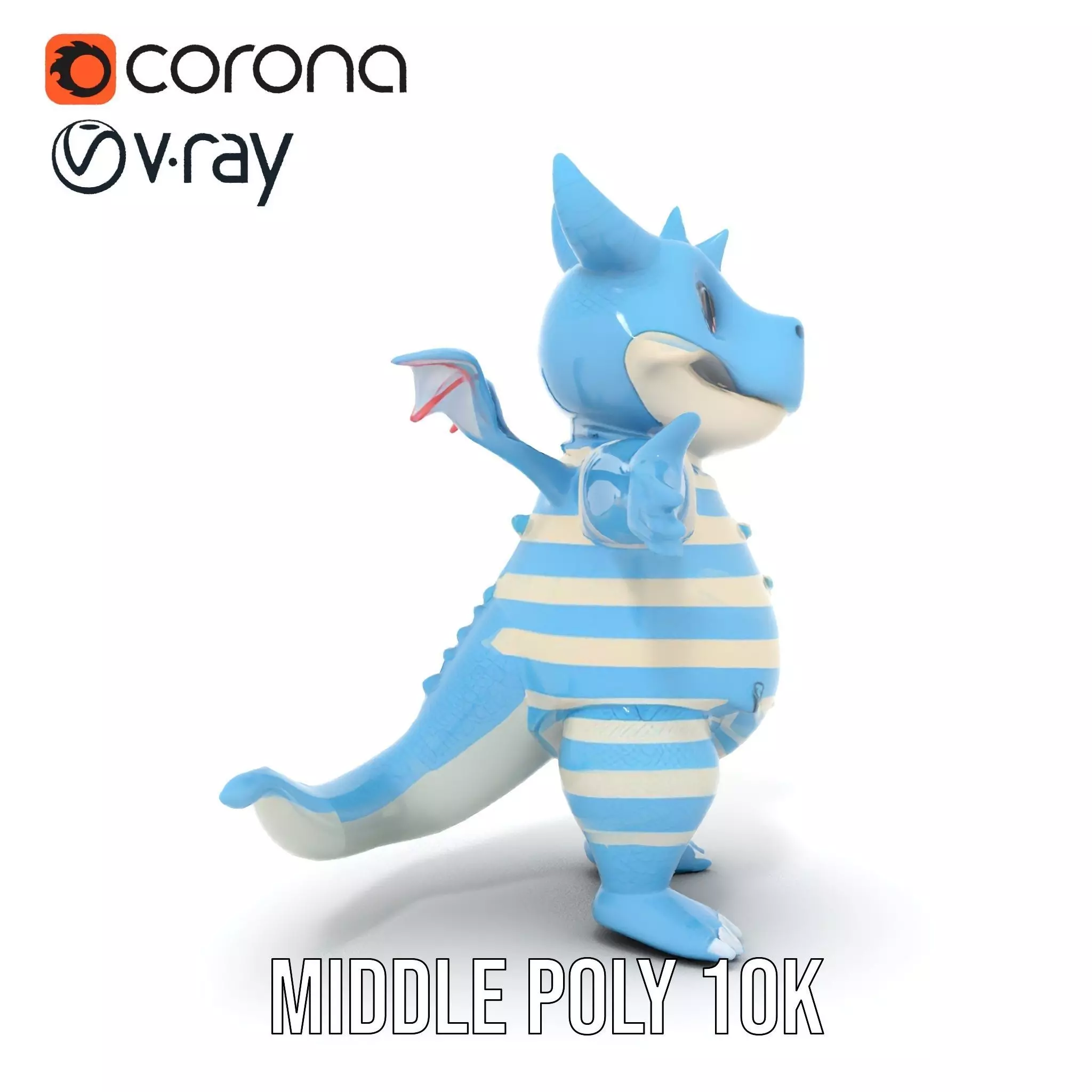 Blue Baby Dragon Rigged and Animated in Striped Suit Low-poly 3D model_7