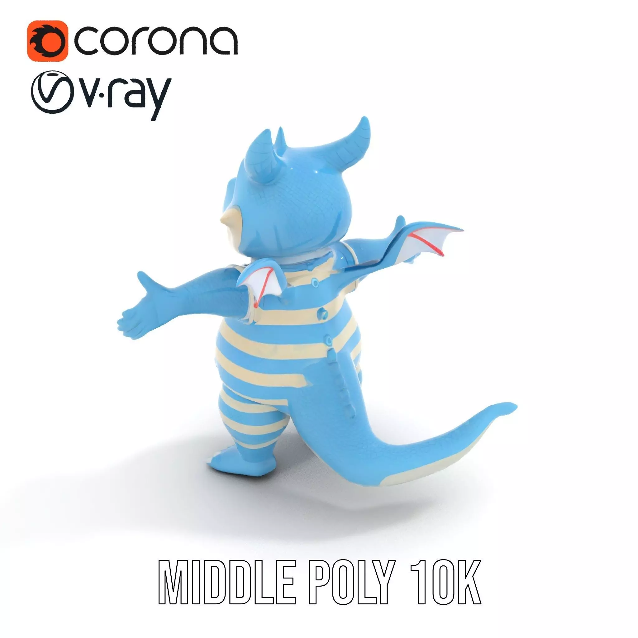 Blue Baby Dragon Rigged and Animated in Striped Suit Low-poly 3D model_16