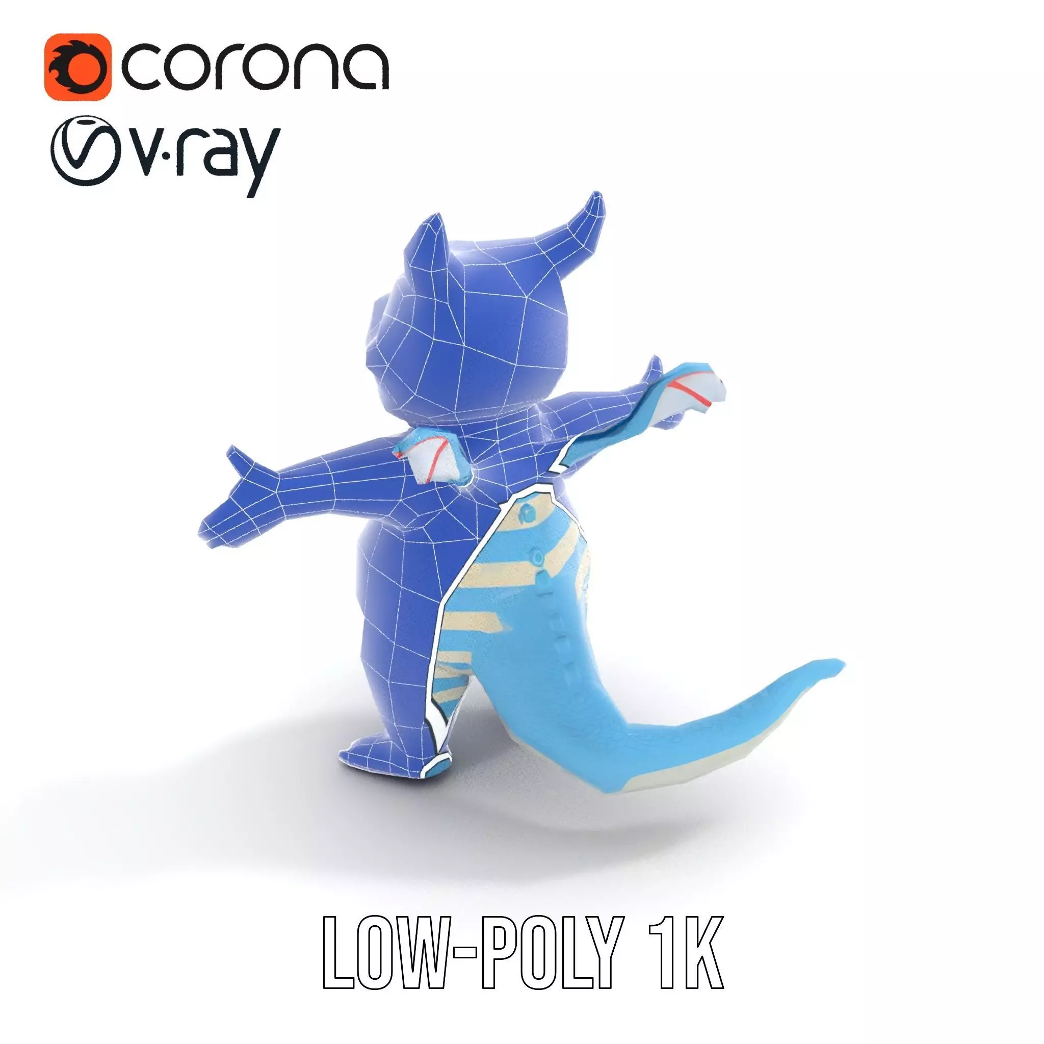 Blue Baby Dragon Rigged and Animated in Striped Suit Low-poly 3D model_17