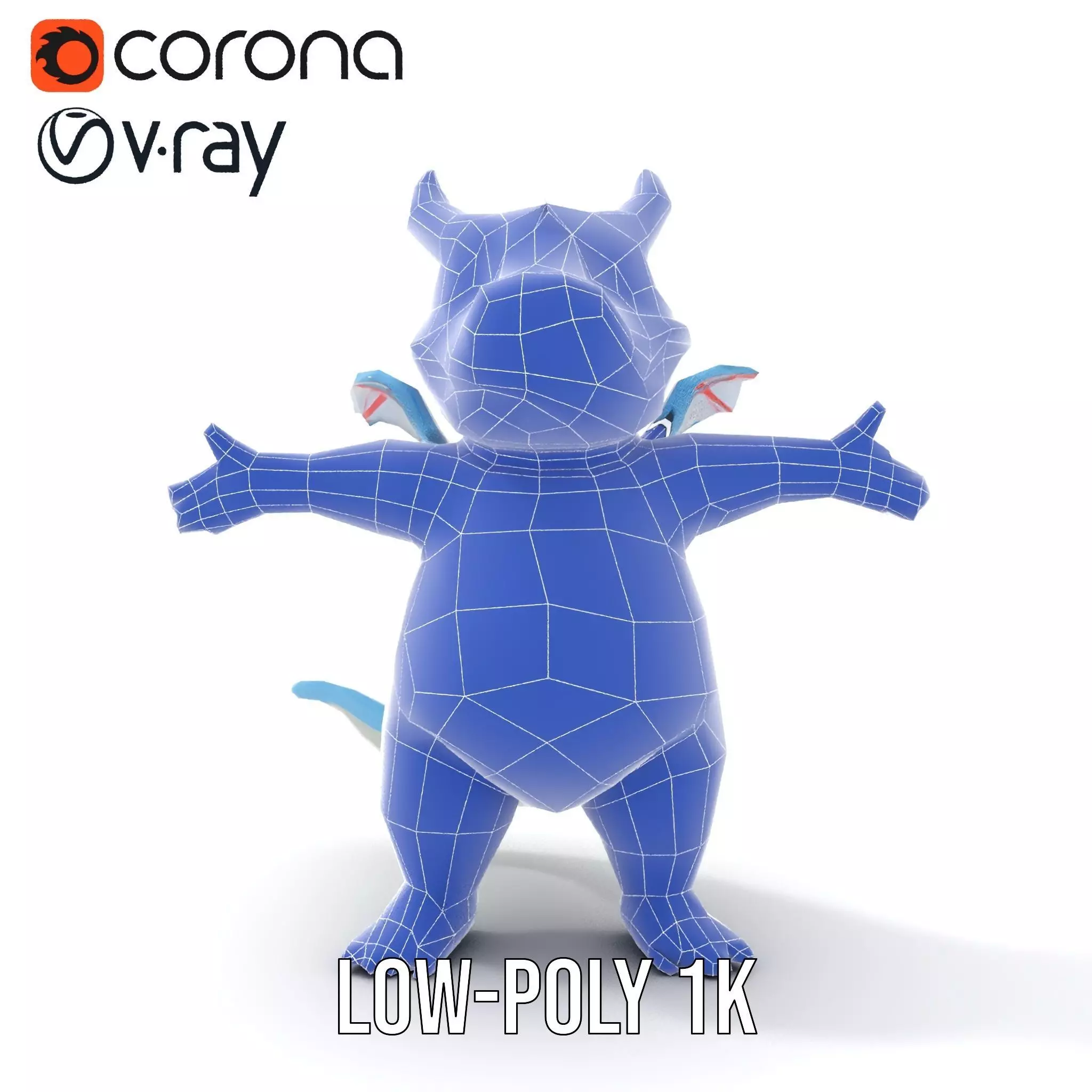 Blue Baby Dragon Rigged and Animated in Striped Suit Low-poly 3D model_28