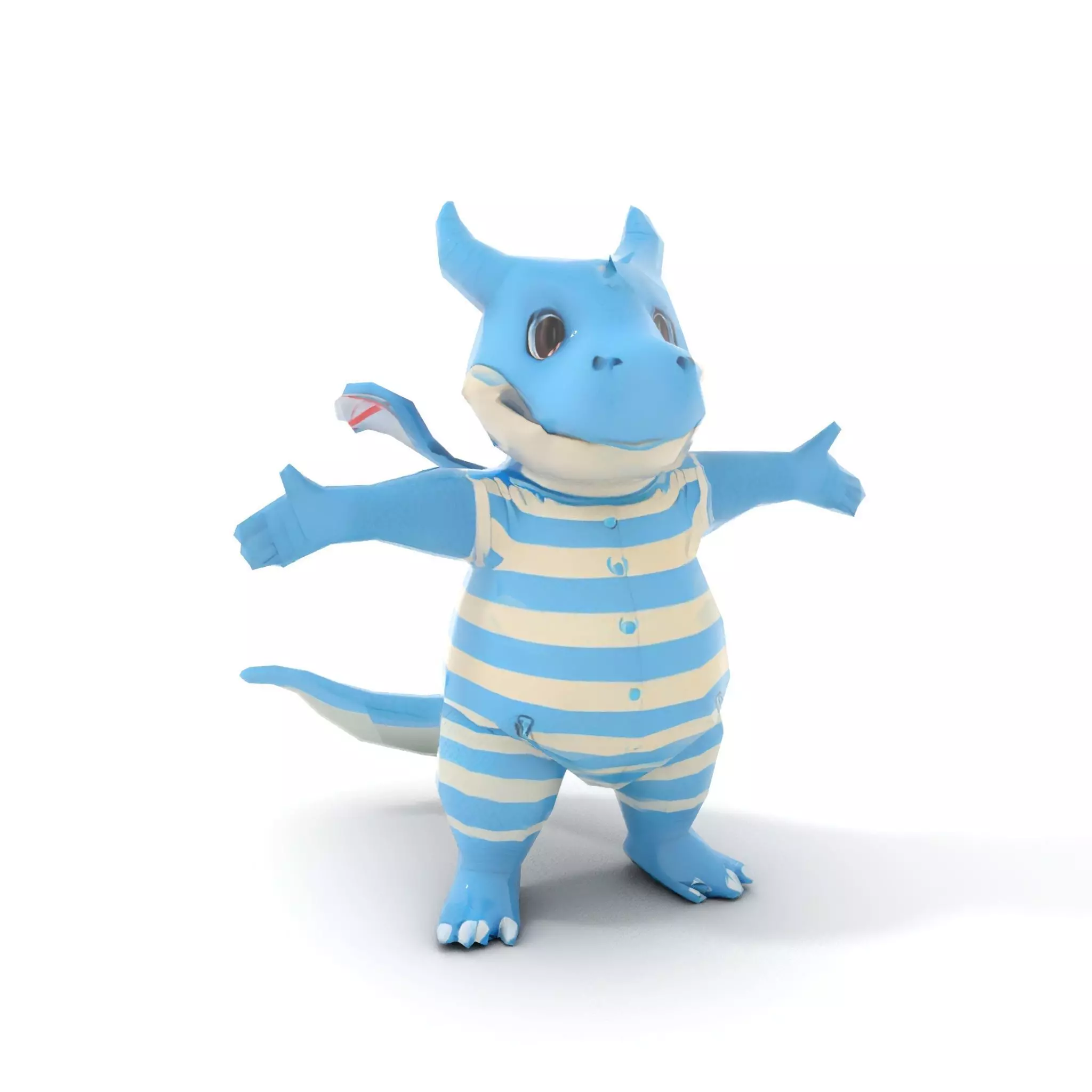 Blue Baby Dragon Rigged and Animated in Striped Suit Low-poly 3D model_14