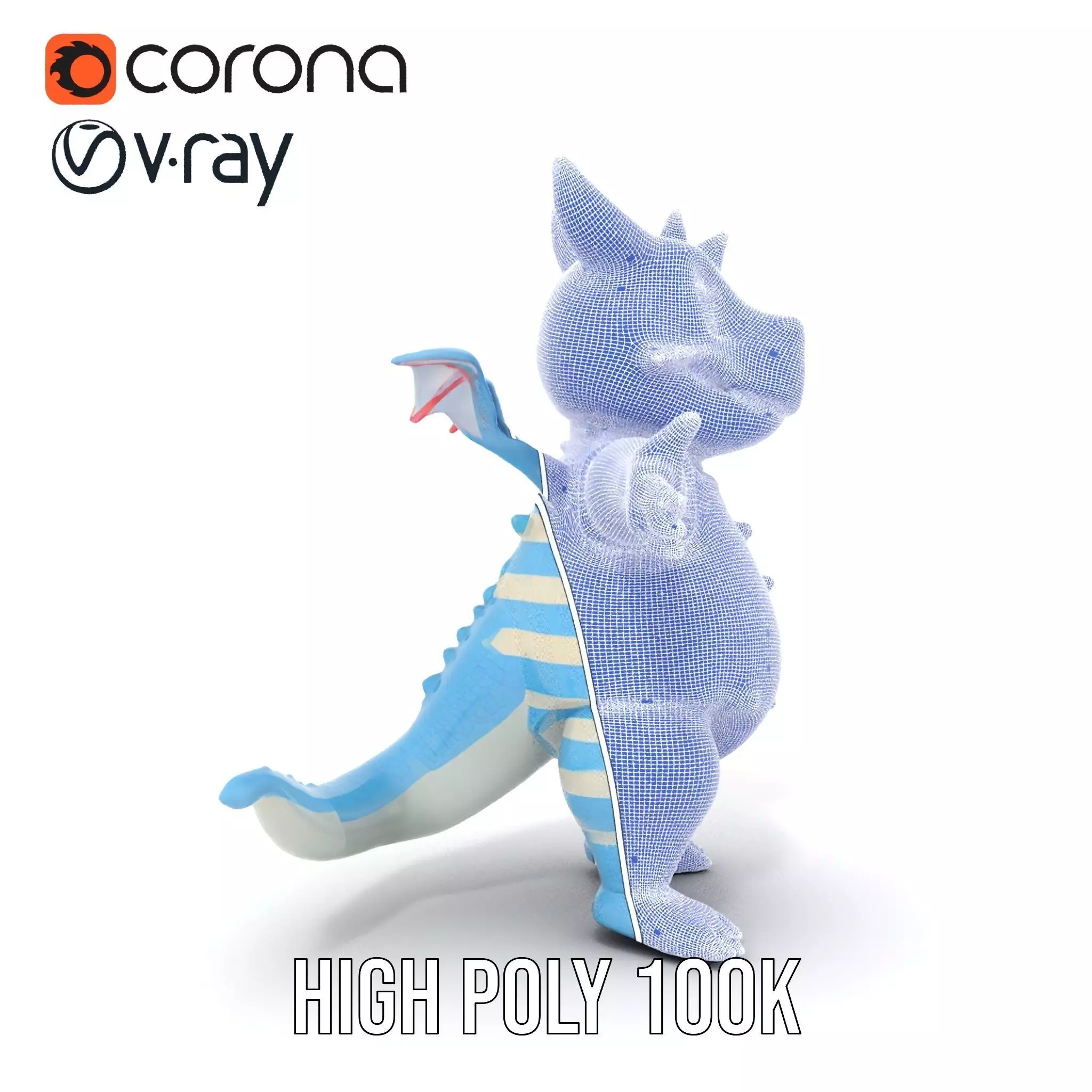 Blue Baby Dragon Rigged and Animated in Striped Suit Low-poly 3D model_35