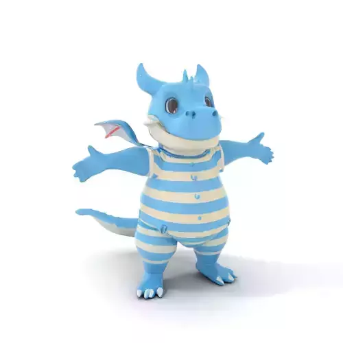 Blue Baby Dragon Rigged and Animated in Striped Suit Low-poly 3D model