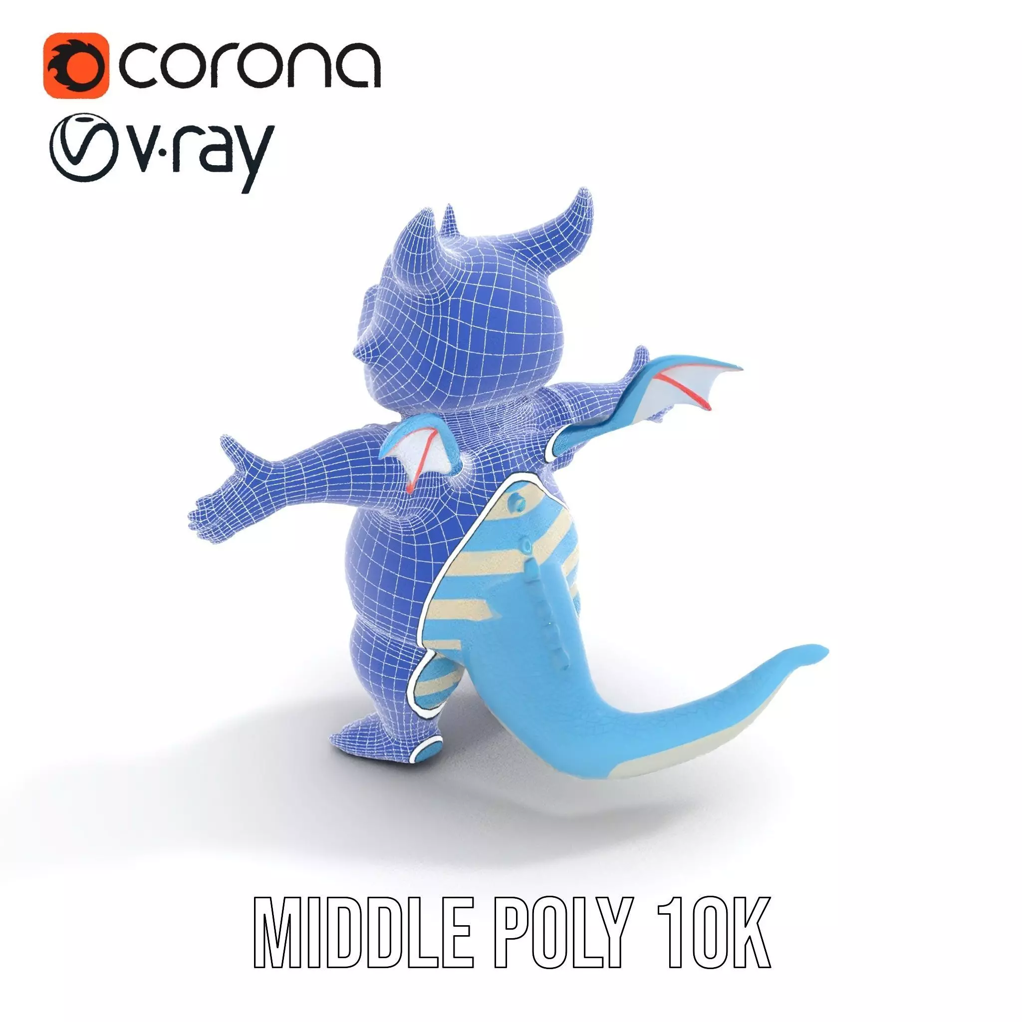 Blue Baby Dragon Rigged and Animated in Striped Suit Low-poly 3D model_19