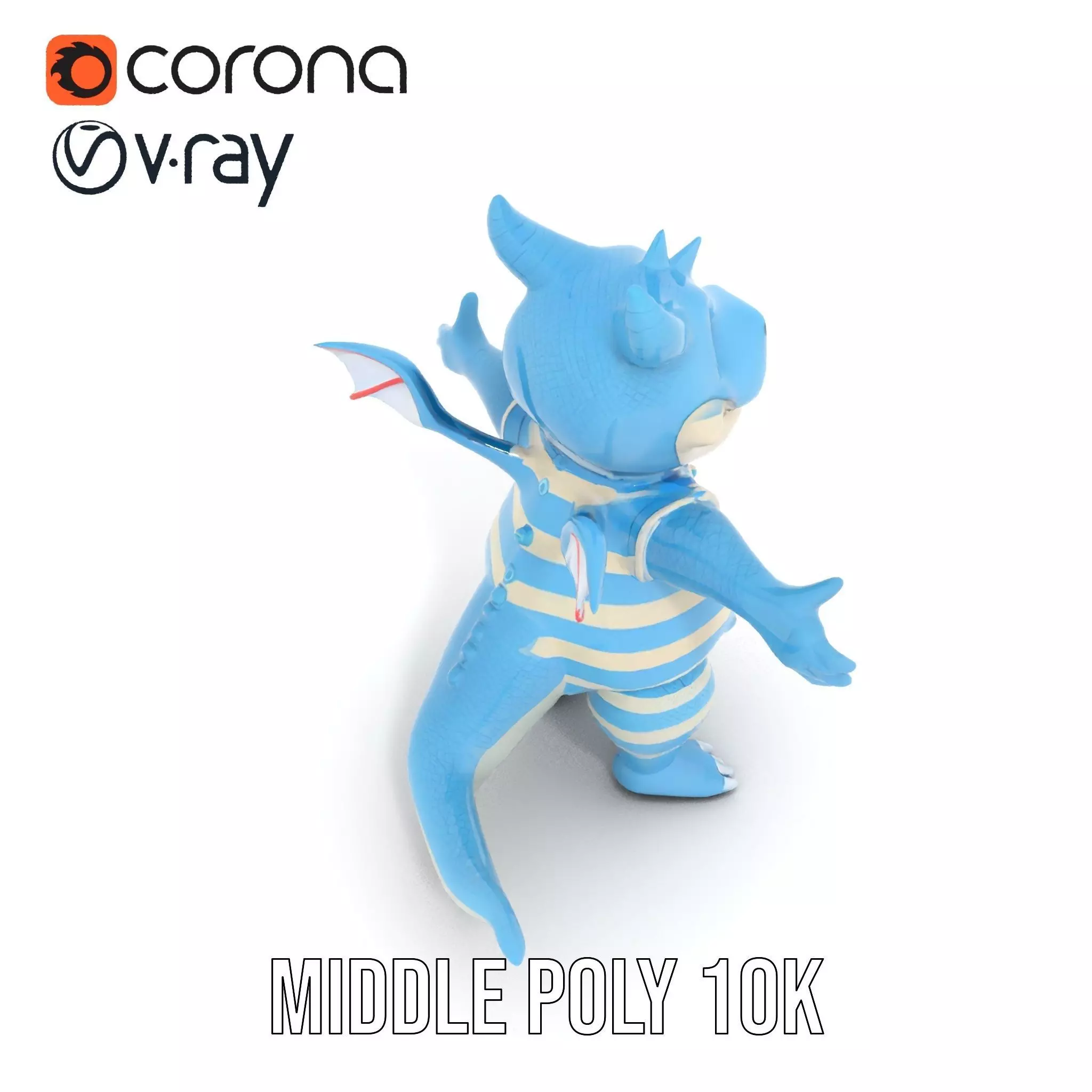 Blue Baby Dragon Rigged and Animated in Striped Suit Low-poly 3D model_10