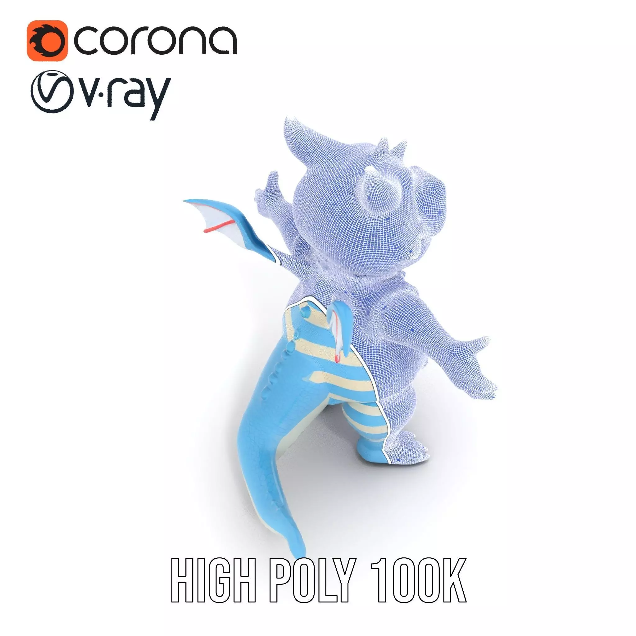 Blue Baby Dragon Rigged and Animated in Striped Suit Low-poly 3D model_34