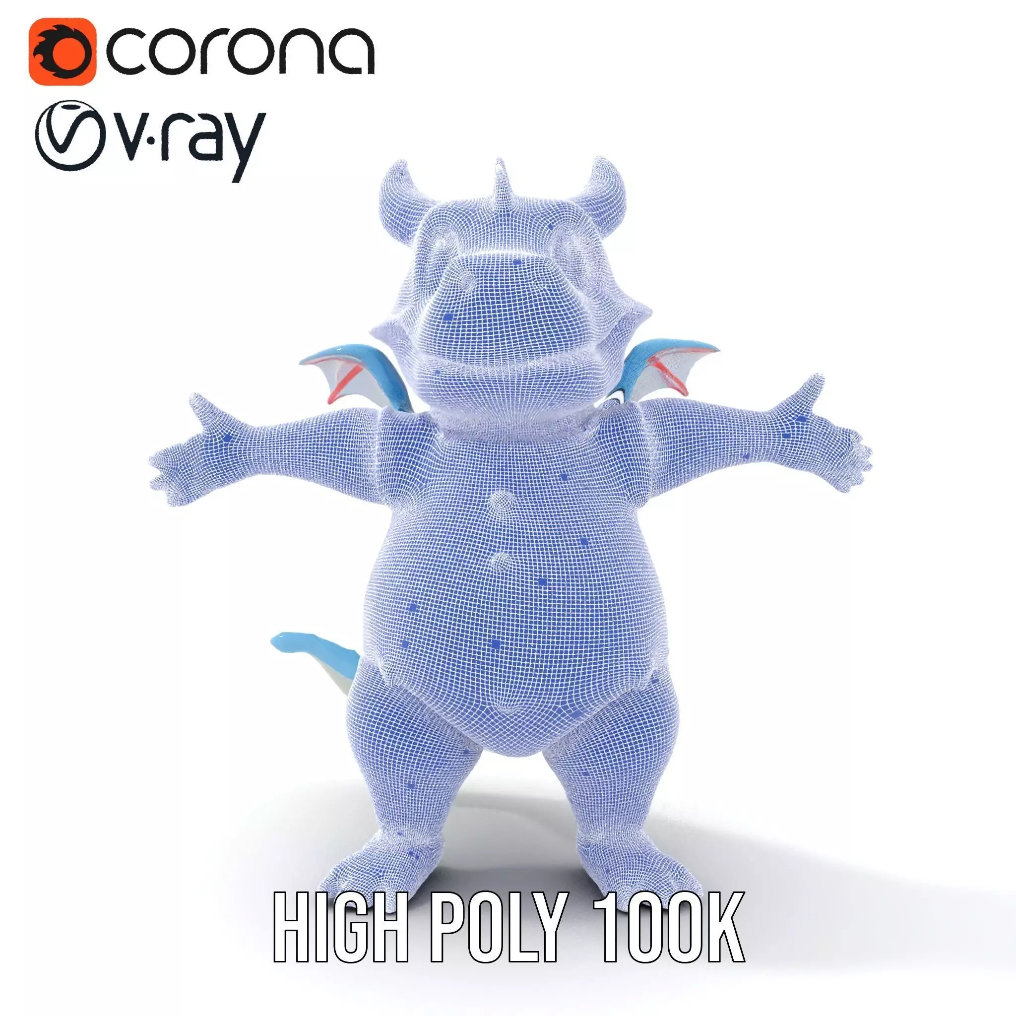 Blue Baby Dragon Rigged and Animated in Striped Suit Low-poly 3D model_33