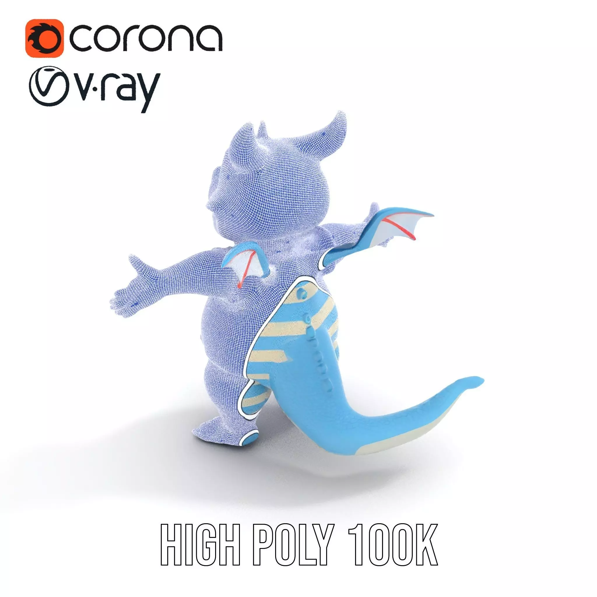 Blue Baby Dragon Rigged and Animated in Striped Suit Low-poly 3D model_18