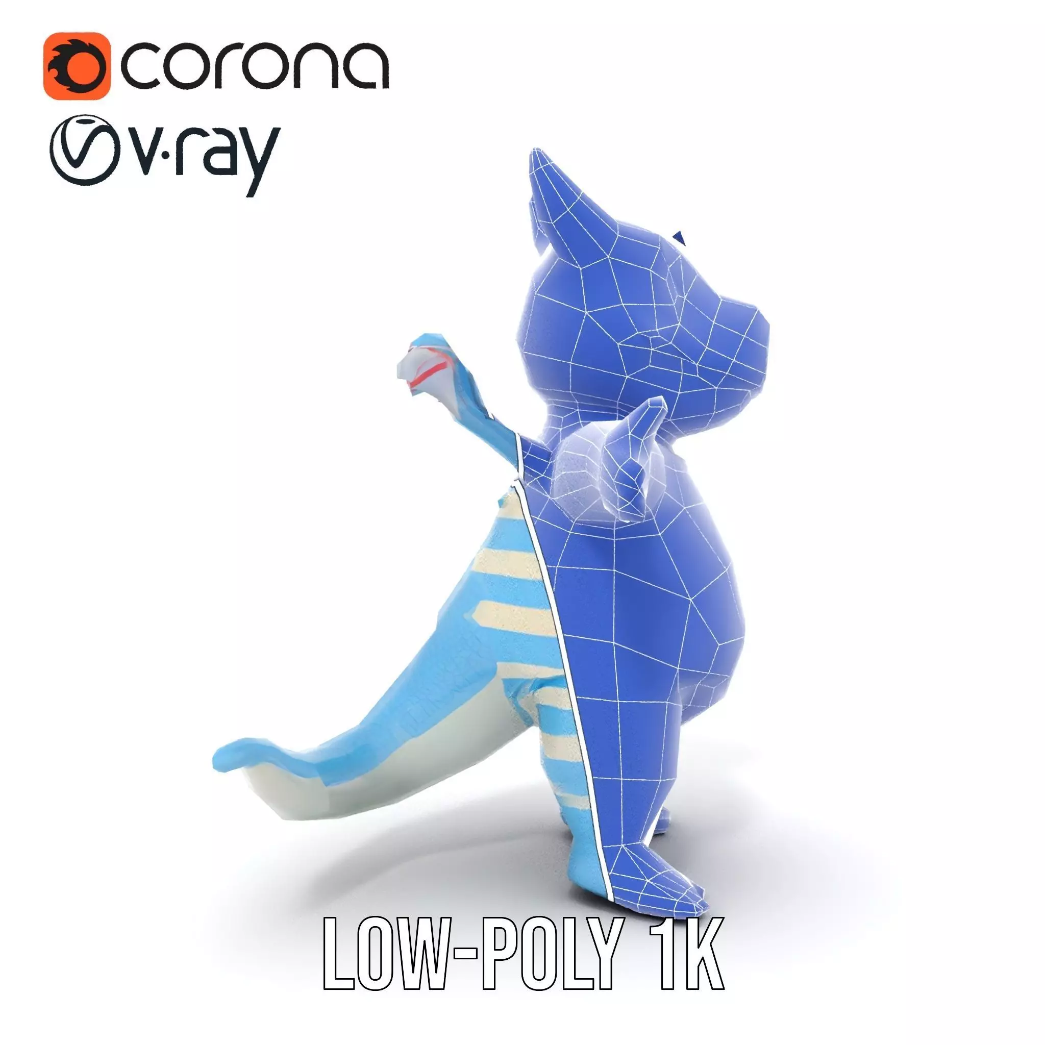 Blue Baby Dragon Rigged and Animated in Striped Suit Low-poly 3D model_31