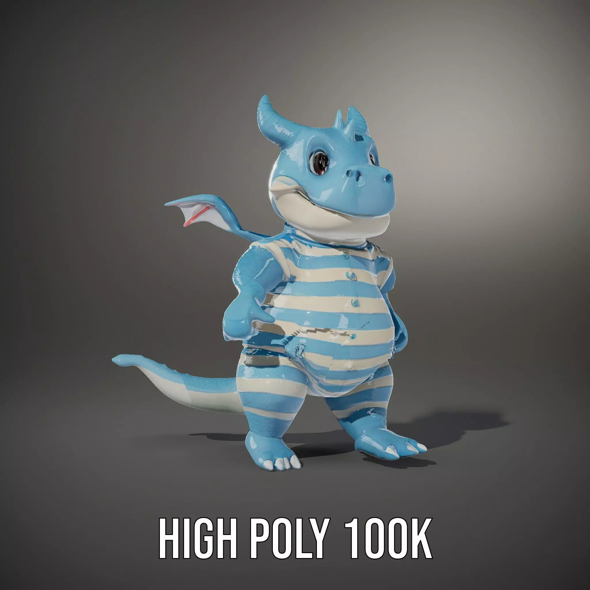 Blue Baby Dragon Rigged and Animated in Striped Suit Low-poly 3D model_29