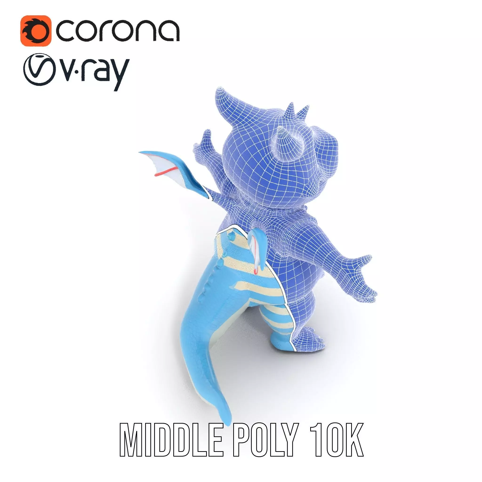 Blue Baby Dragon Rigged and Animated in Striped Suit Low-poly 3D model_24
