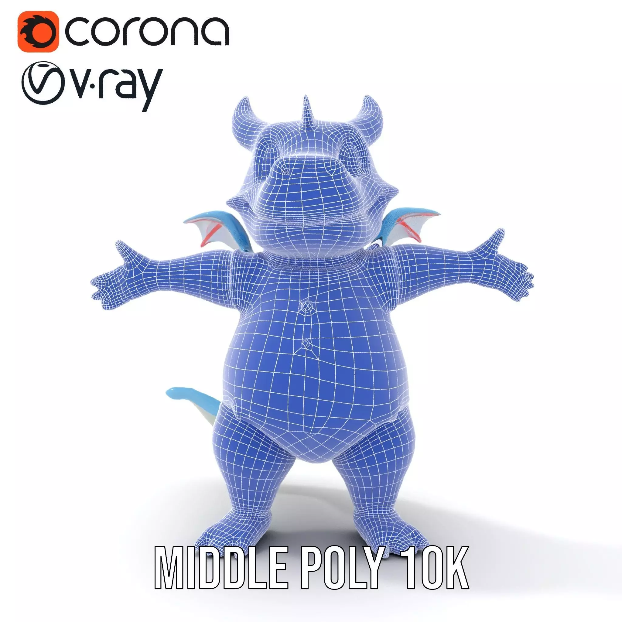 Blue Baby Dragon Rigged and Animated in Striped Suit Low-poly 3D model_27