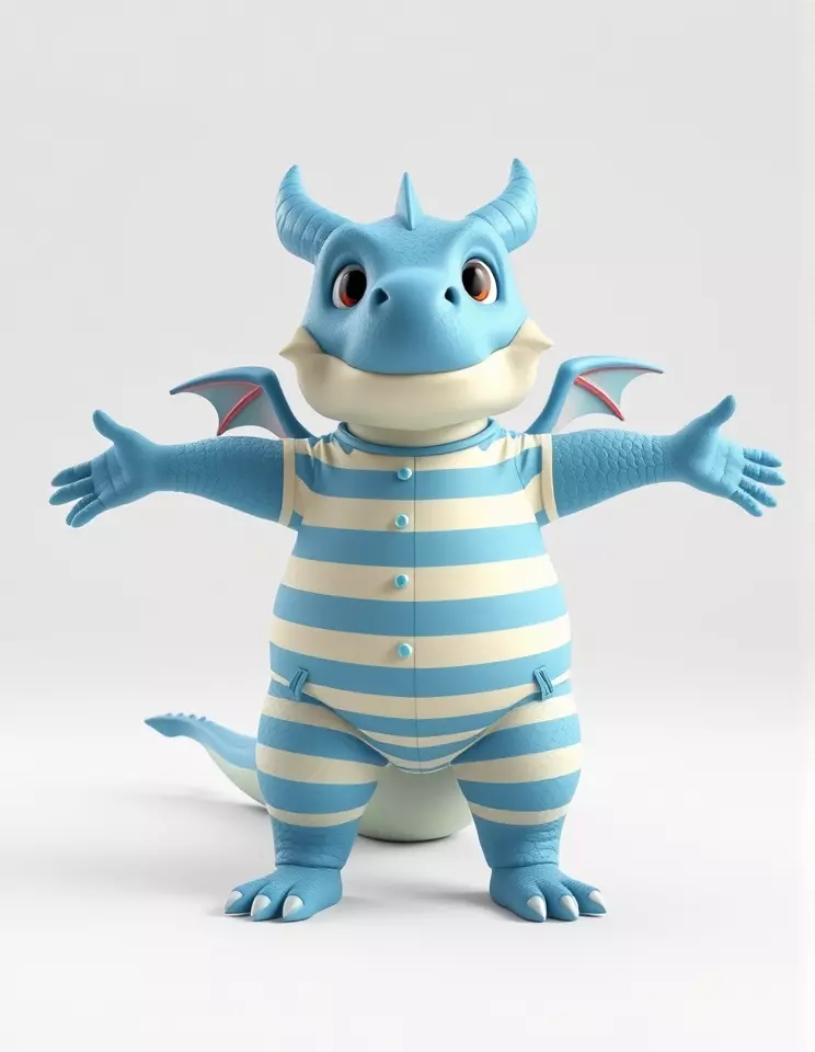 Blue Baby Dragon Rigged and Animated in Striped Suit Low-poly 3D model_3