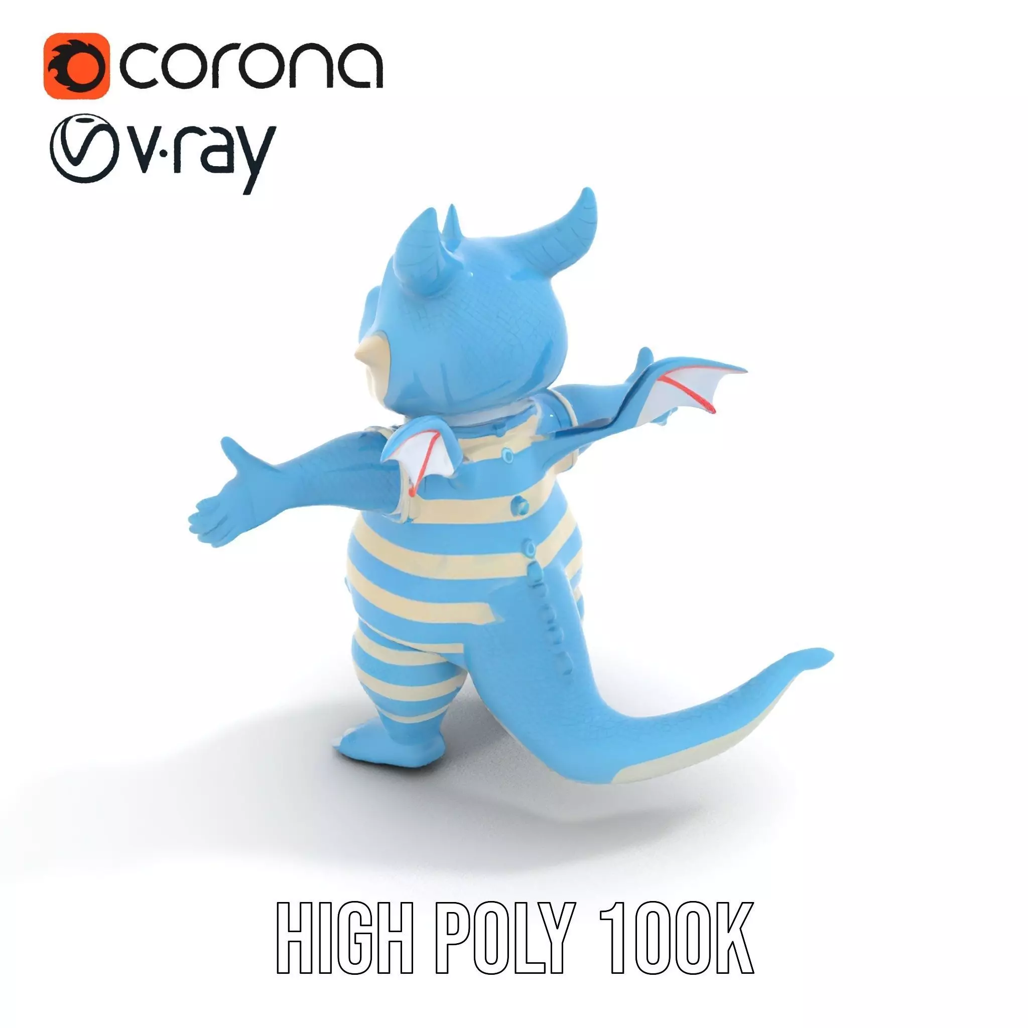 Blue Baby Dragon Rigged and Animated in Striped Suit Low-poly 3D model_12