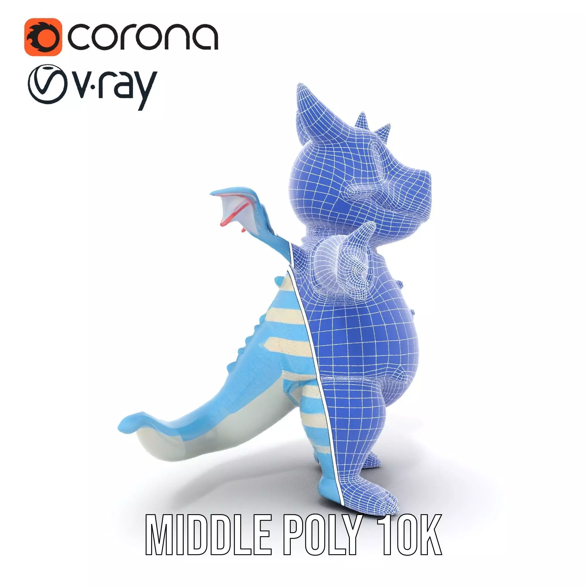 Blue Baby Dragon Rigged and Animated in Striped Suit Low-poly 3D model_30