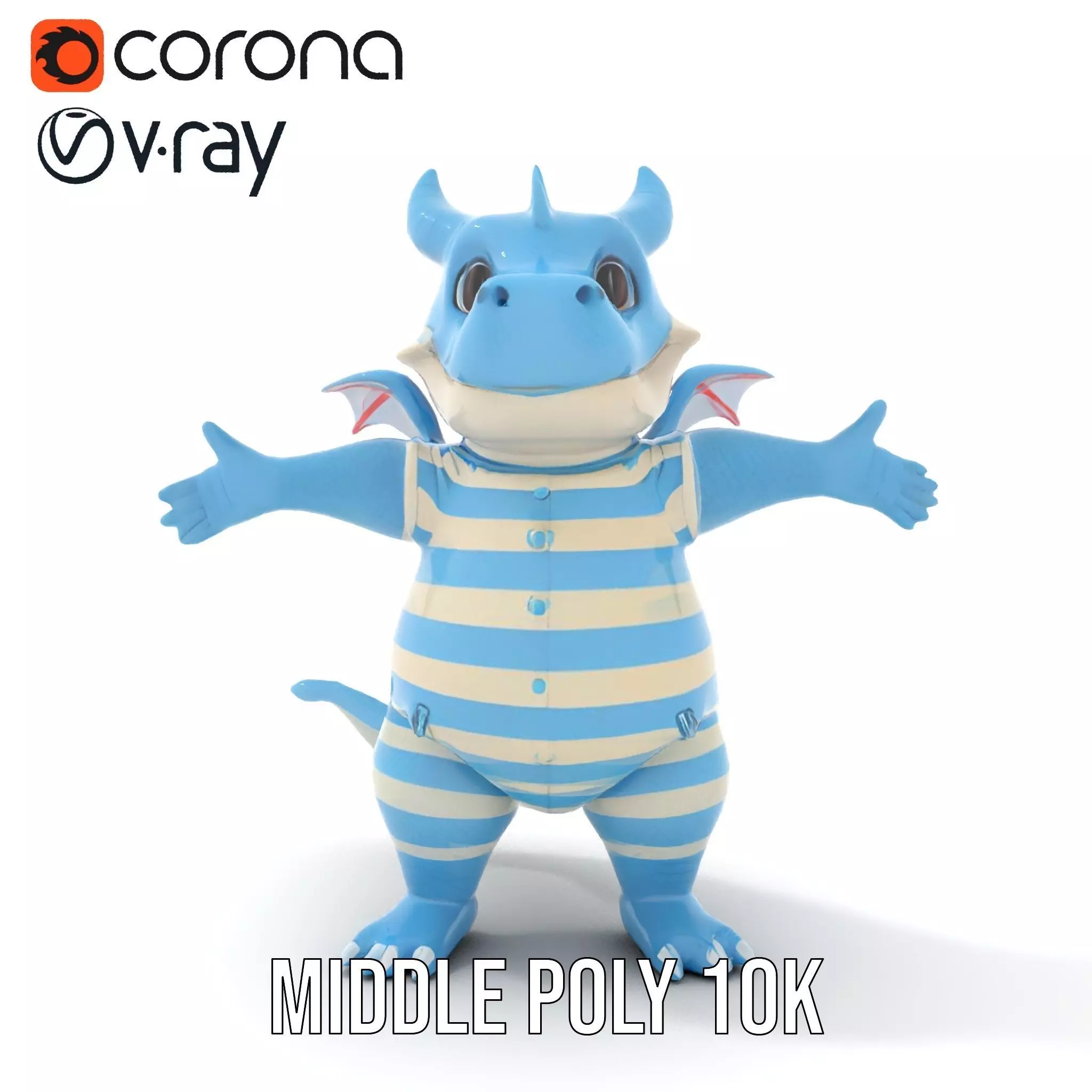 Blue Baby Dragon Rigged and Animated in Striped Suit Low-poly 3D model_22