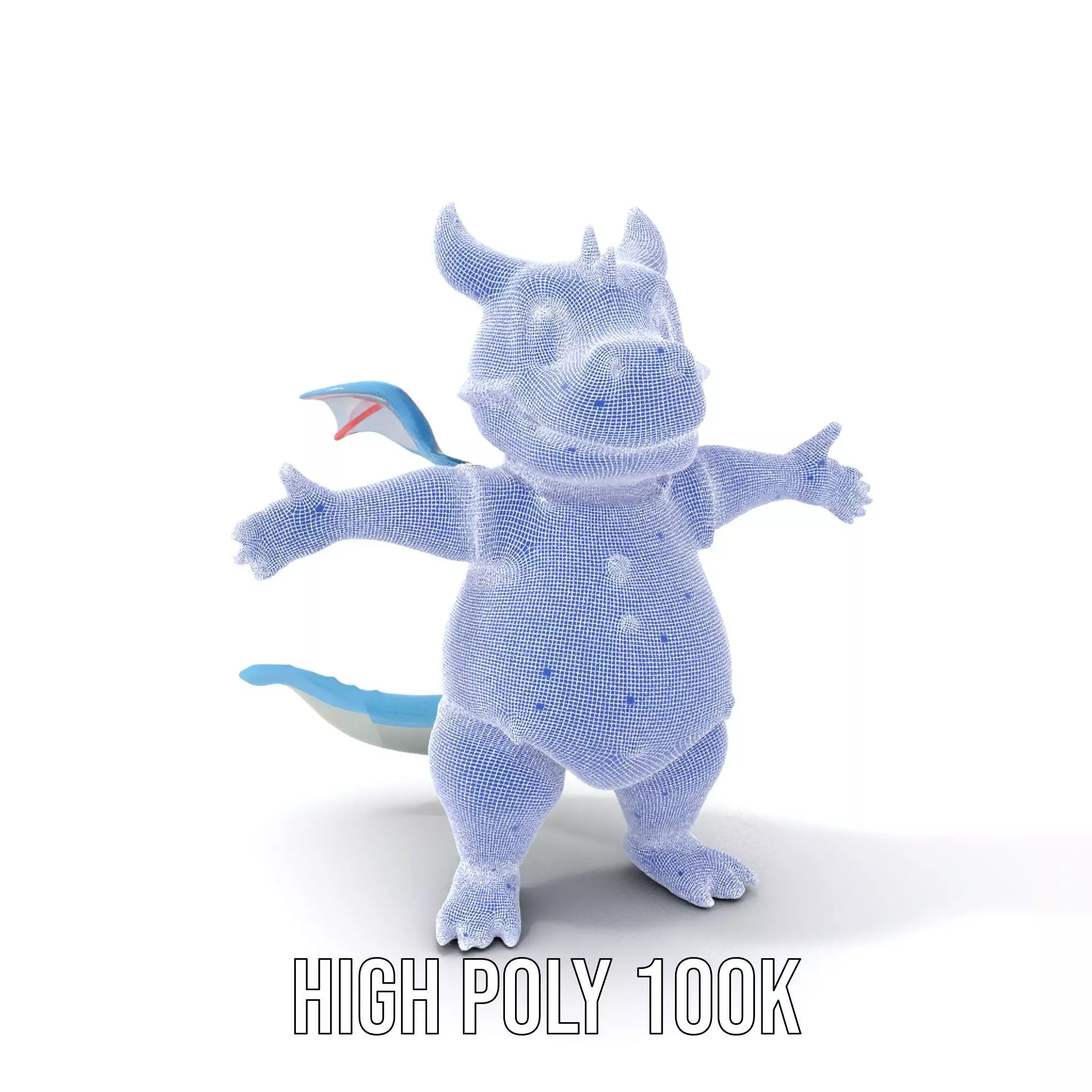 Blue Baby Dragon Rigged and Animated in Striped Suit Low-poly 3D model_5