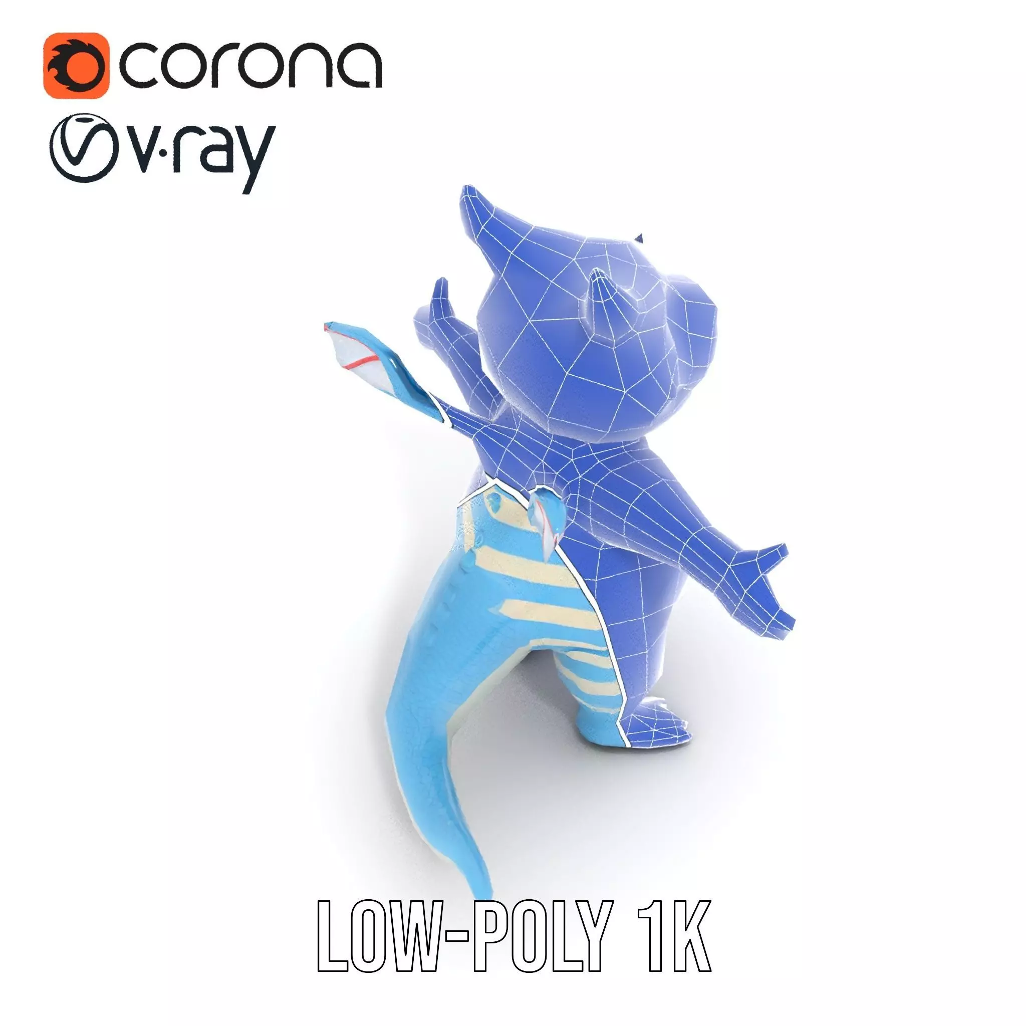 Blue Baby Dragon Rigged and Animated in Striped Suit Low-poly 3D model_23