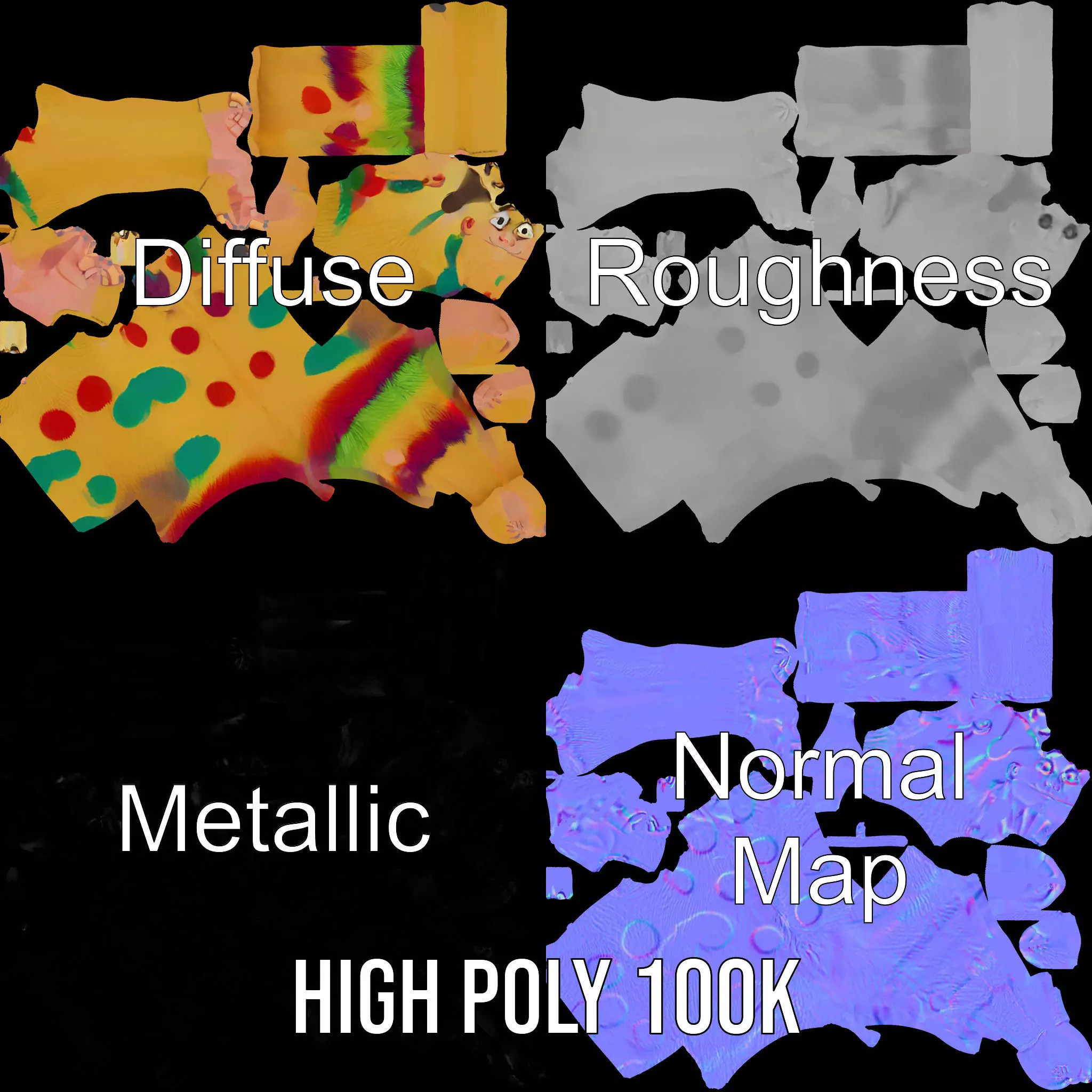 Colorful Monster Character Model Pack with Fur and Horns Low-poly 3D model_4