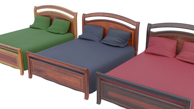 Wooden Double Bed Low-poly 3D model