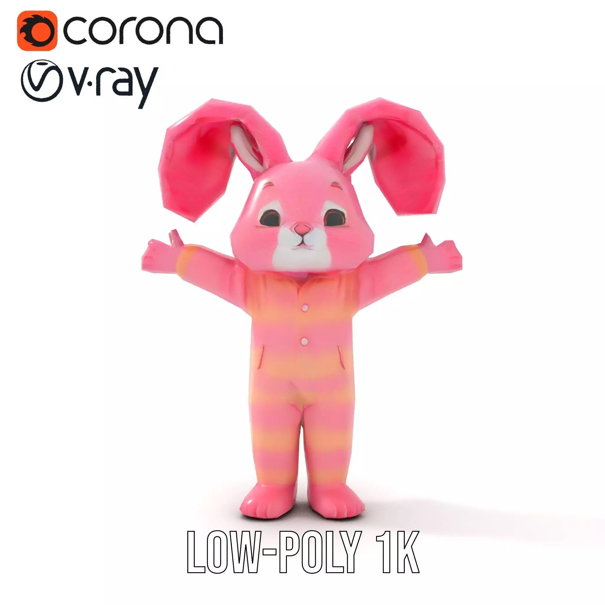 Pink Furry Bunny Character Model Rigged and Animated Low-poly 3D model_23
