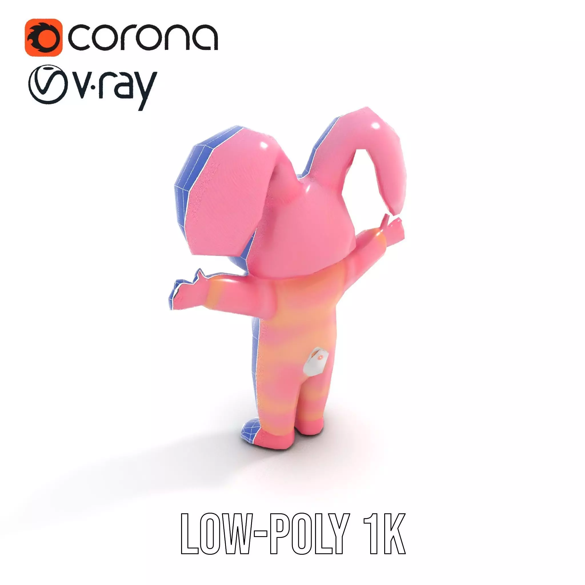 Pink Furry Bunny Character Model Rigged and Animated Low-poly 3D model_12