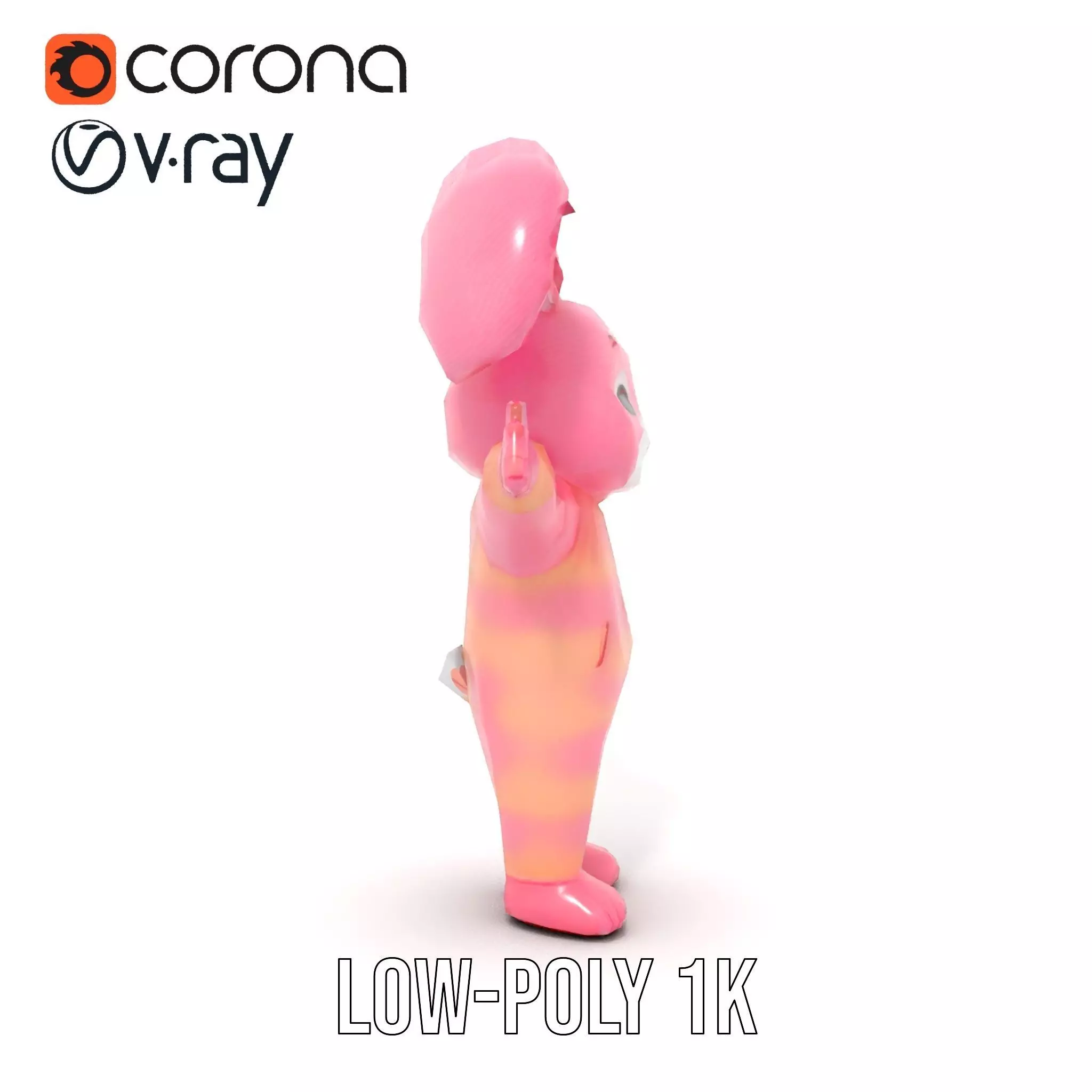 Pink Furry Bunny Character Model Rigged and Animated Low-poly 3D model_28
