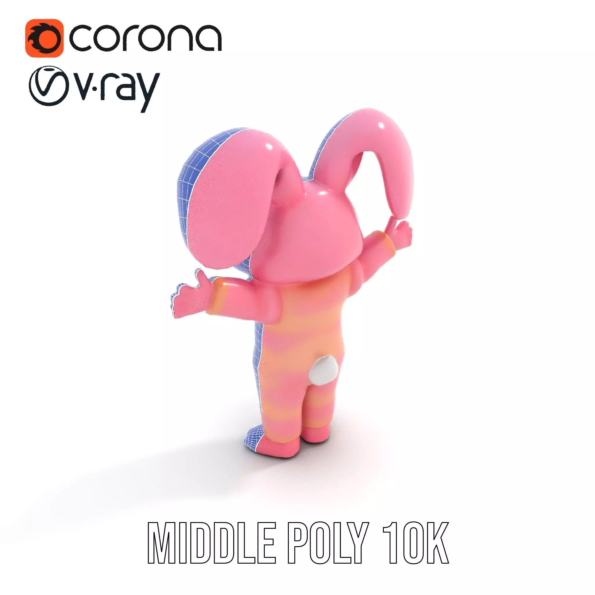 Pink Furry Bunny Character Model Rigged and Animated Low-poly 3D model_22