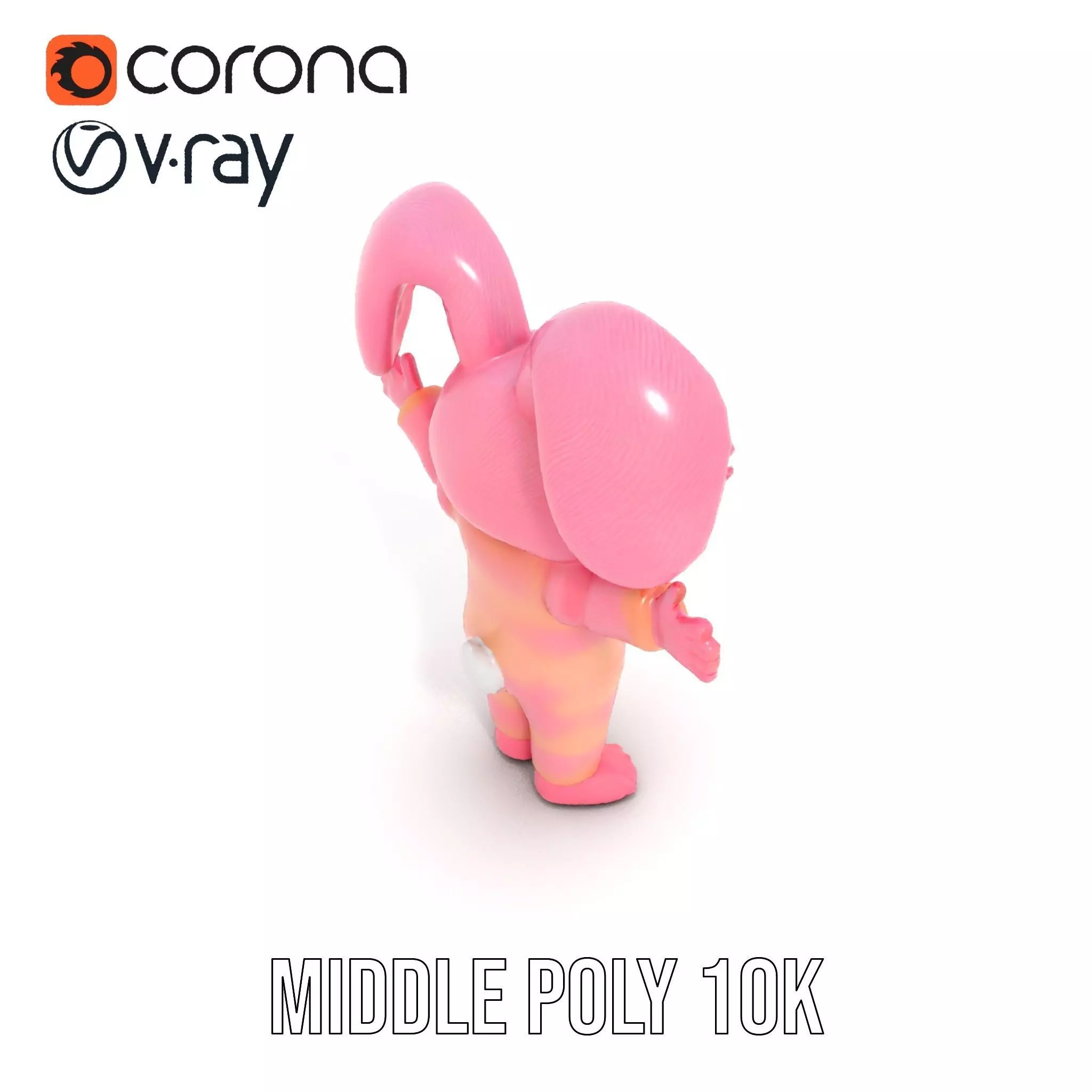 Pink Furry Bunny Character Model Rigged and Animated Low-poly 3D model_13