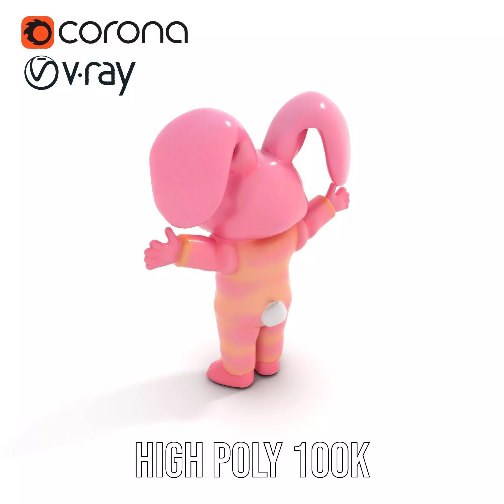 Pink Furry Bunny Character Model Rigged and Animated Low-poly 3D model_9