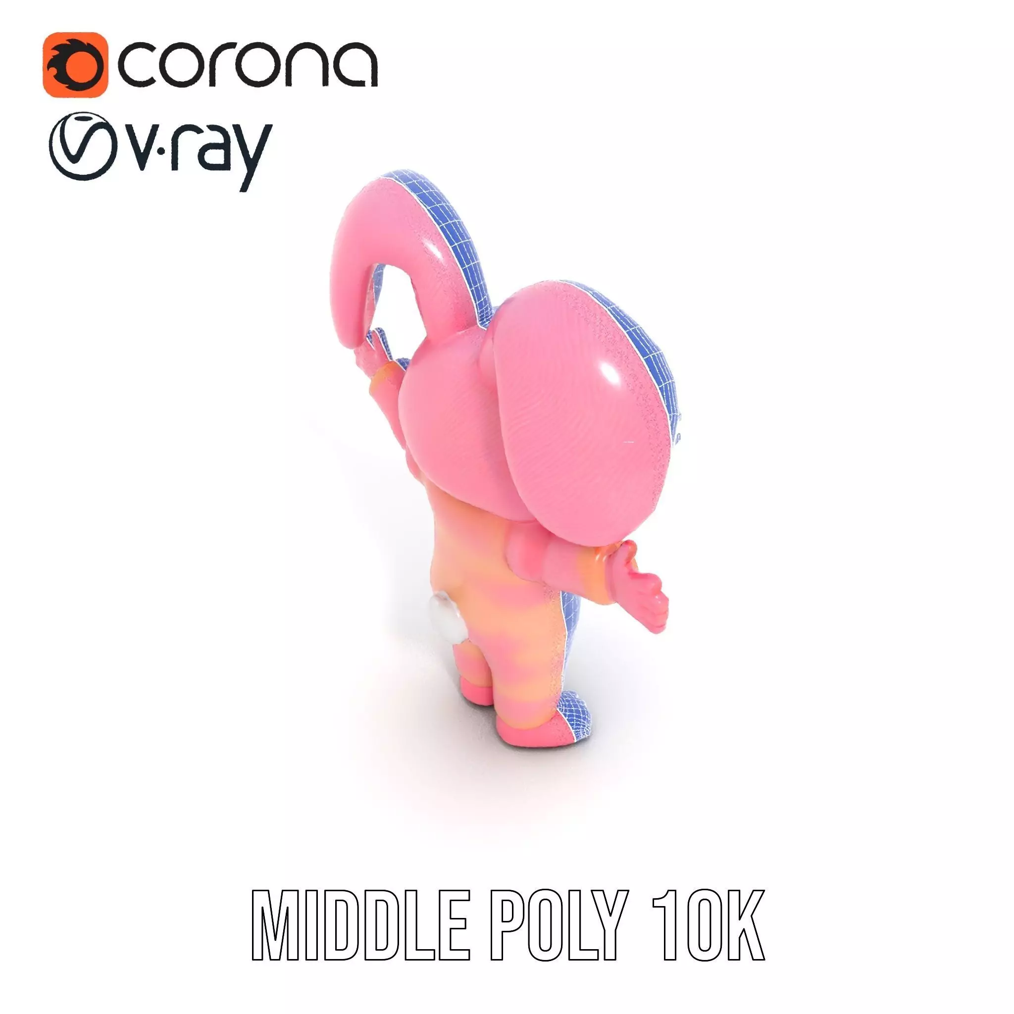 Pink Furry Bunny Character Model Rigged and Animated Low-poly 3D model_27