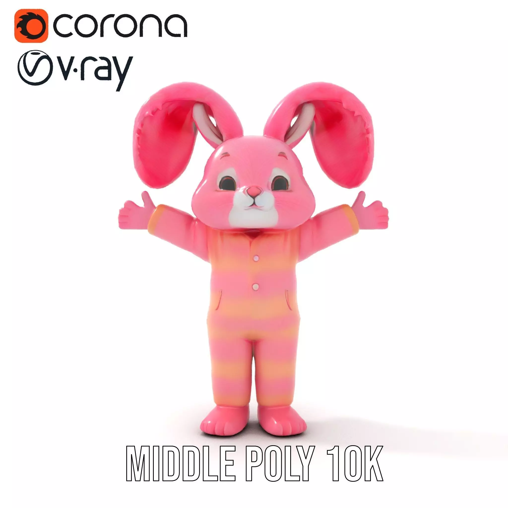 Pink Furry Bunny Character Model Rigged and Animated Low-poly 3D model_16