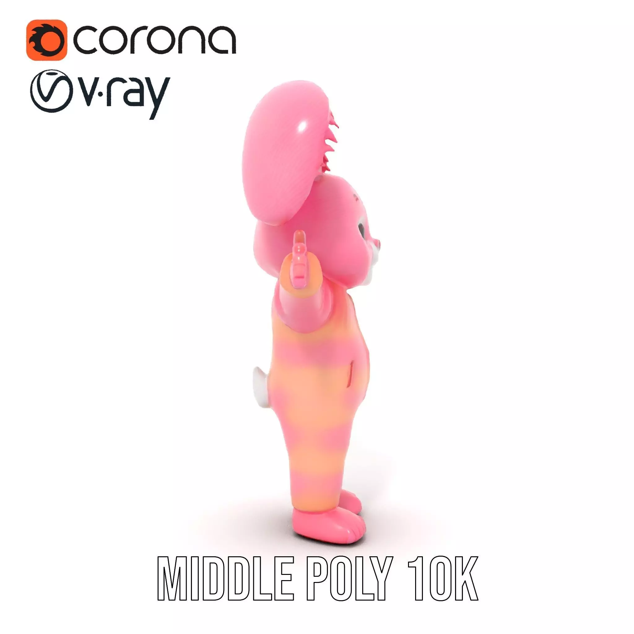 Pink Furry Bunny Character Model Rigged and Animated Low-poly 3D model_11