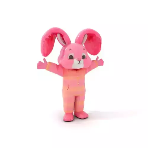 Pink Furry Bunny Character Model Rigged and Animated Low-poly 3D model