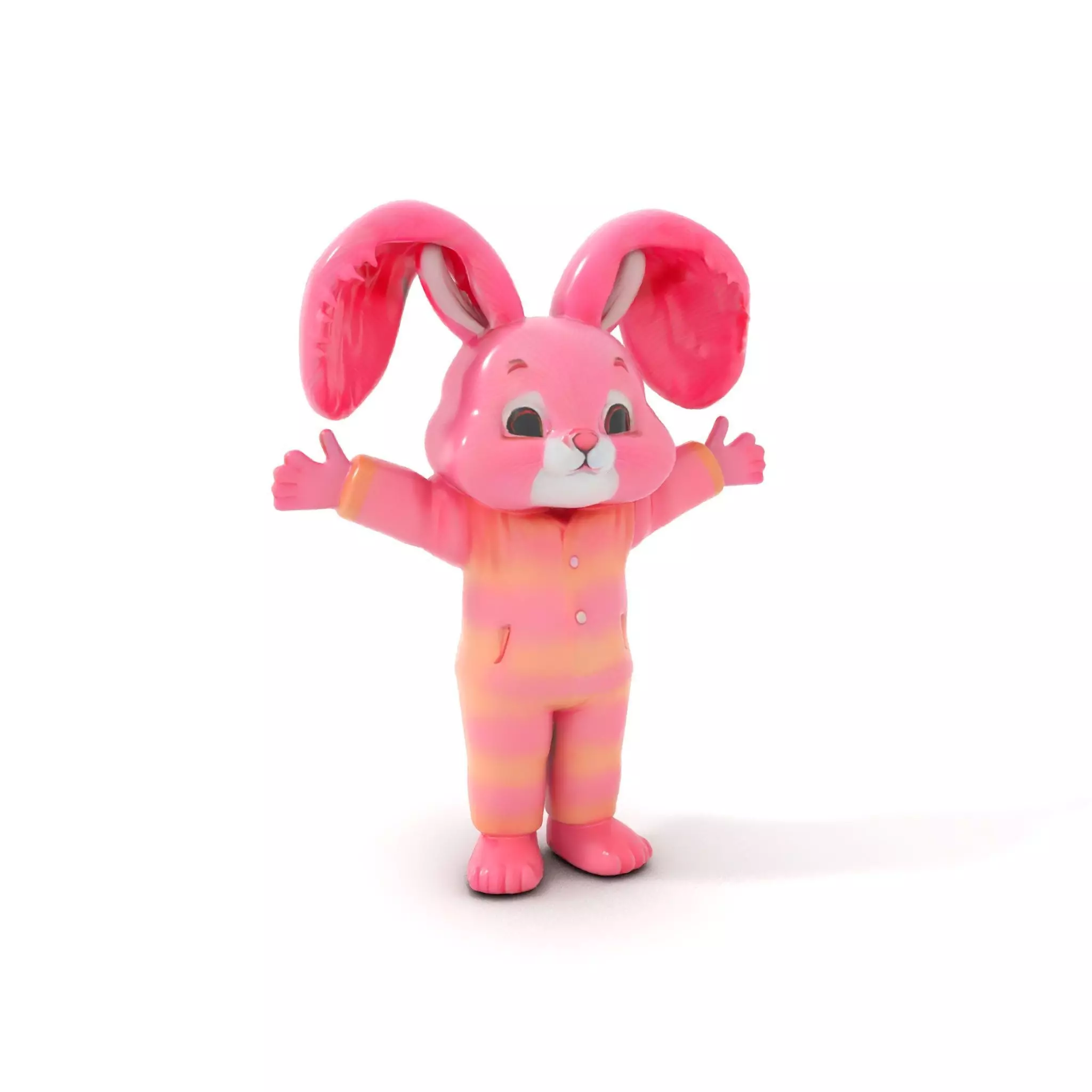 Pink Furry Bunny Character Model Rigged and Animated Low-poly 3D model_0