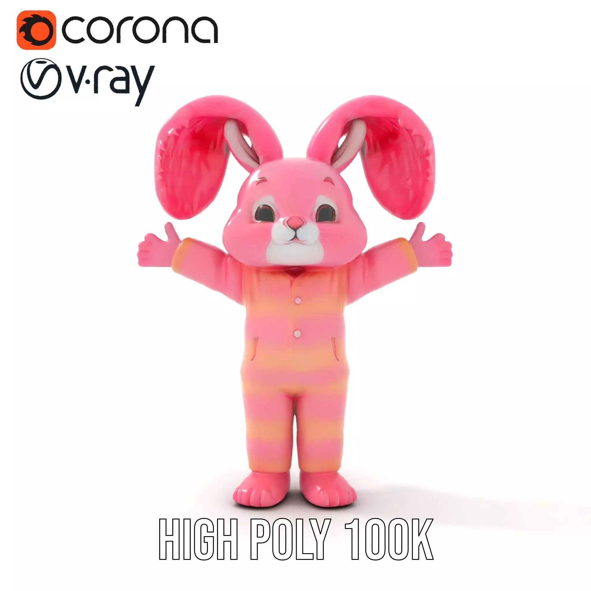Pink Furry Bunny Character Model Rigged and Animated Low-poly 3D model_18