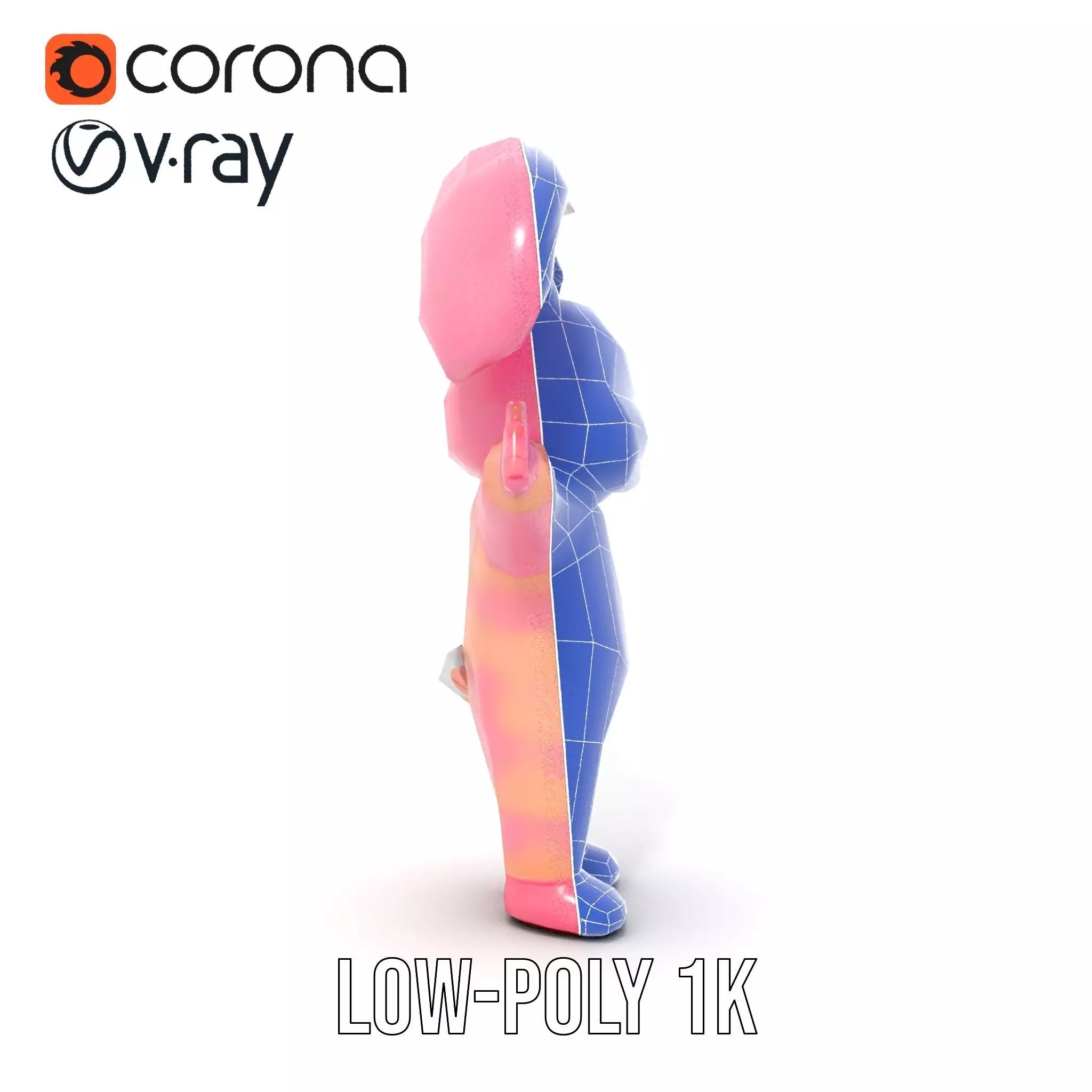 Pink Furry Bunny Character Model Rigged and Animated Low-poly 3D model_31