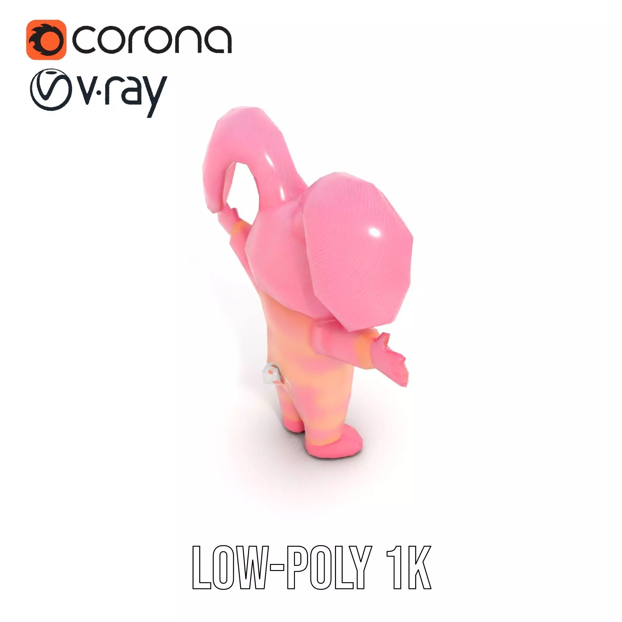 Pink Furry Bunny Character Model Rigged and Animated Low-poly 3D model_14