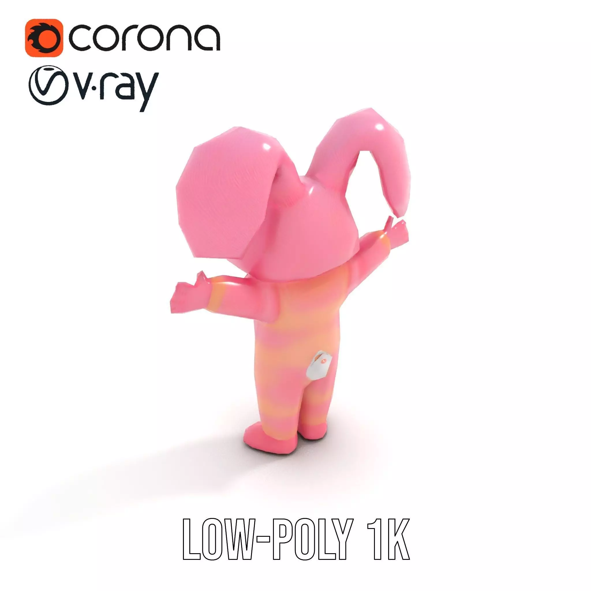 Pink Furry Bunny Character Model Rigged and Animated Low-poly 3D model_25