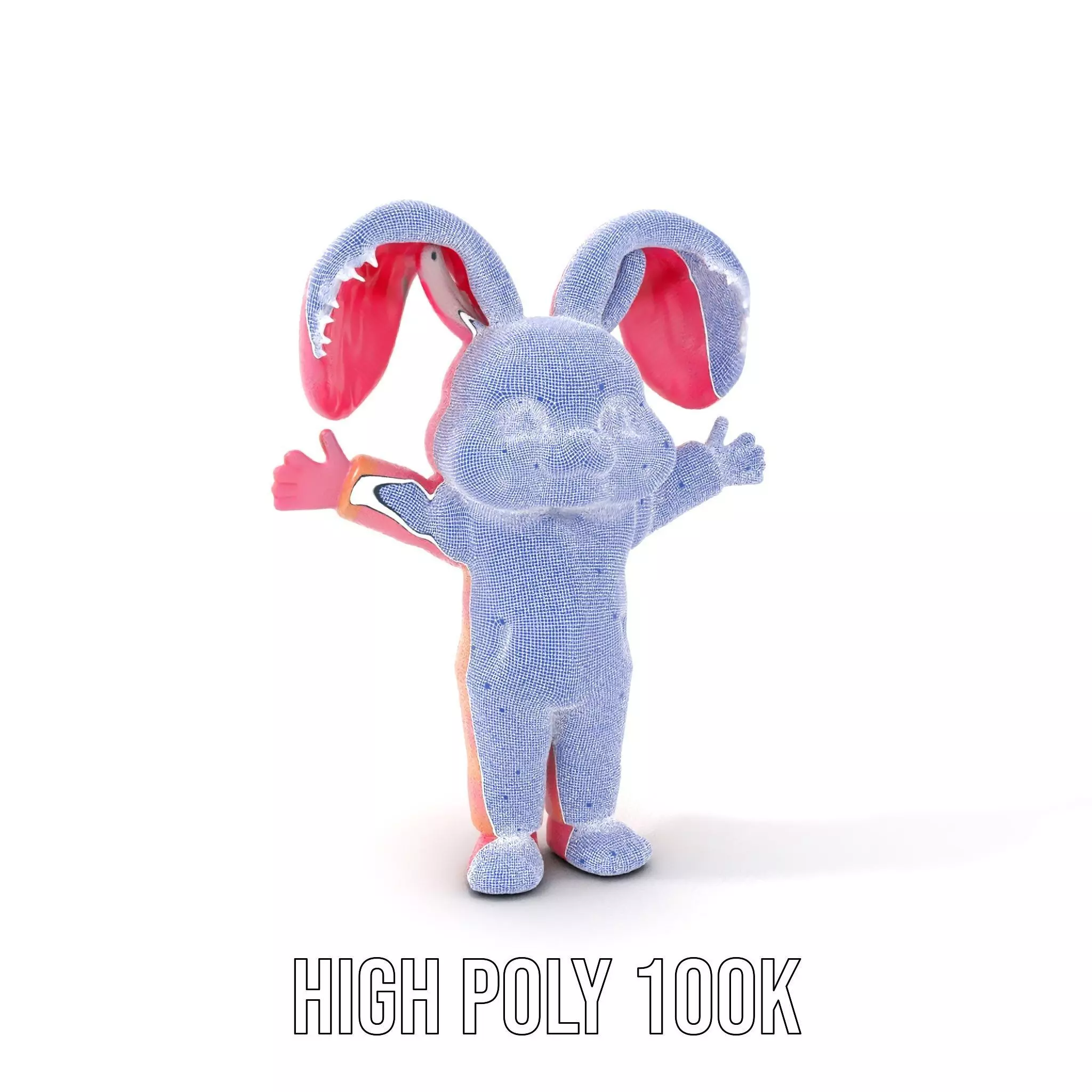 Pink Furry Bunny Character Model Rigged and Animated Low-poly 3D model_5