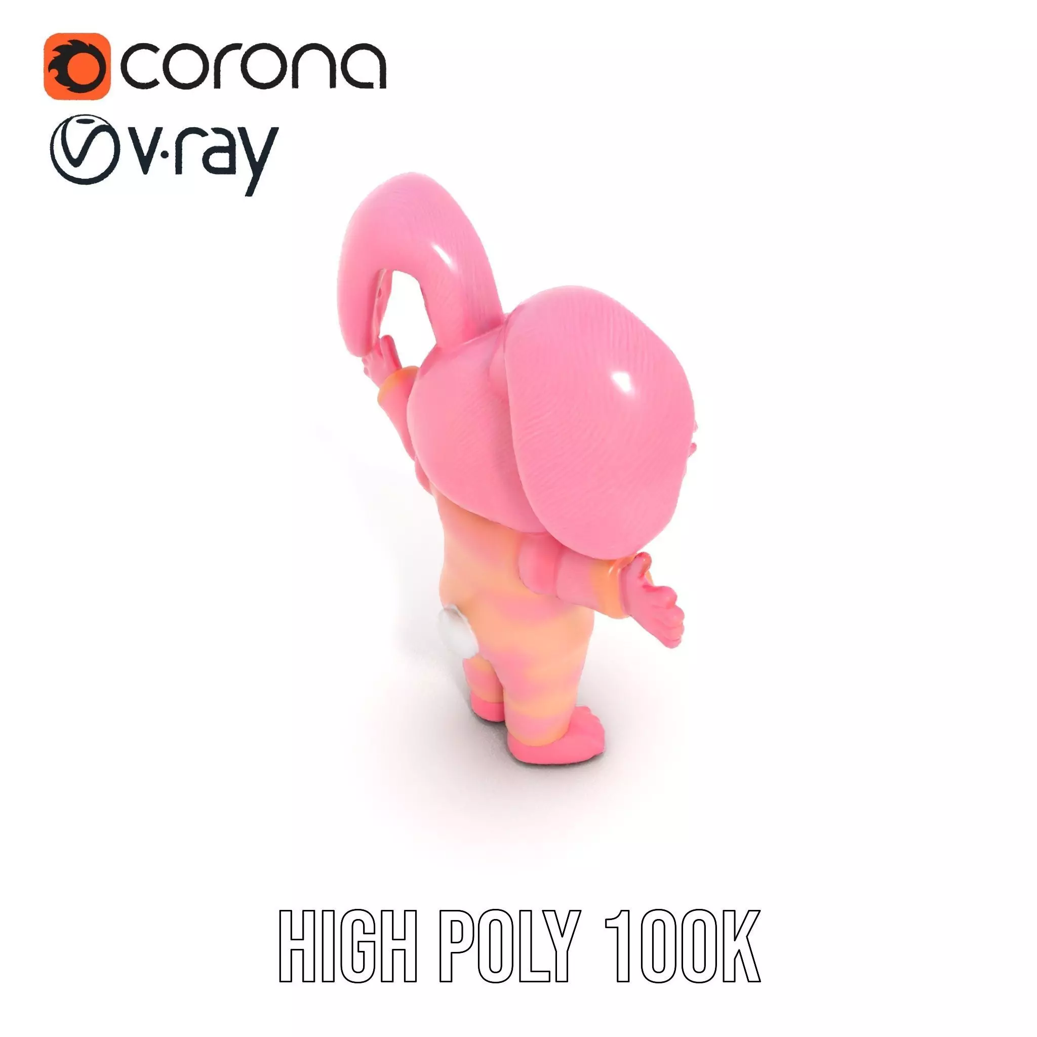 Pink Furry Bunny Character Model Rigged and Animated Low-poly 3D model_15