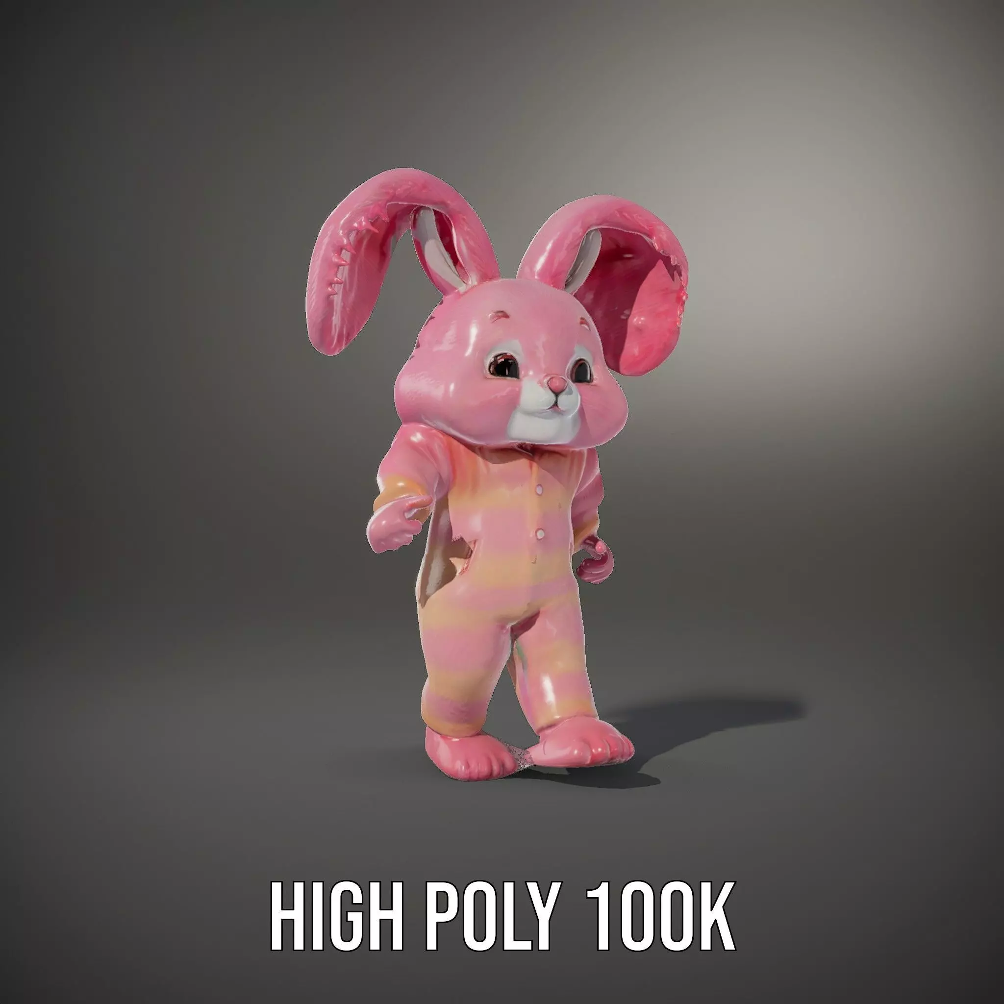 Pink Furry Bunny Character Model Rigged and Animated Low-poly 3D model_29